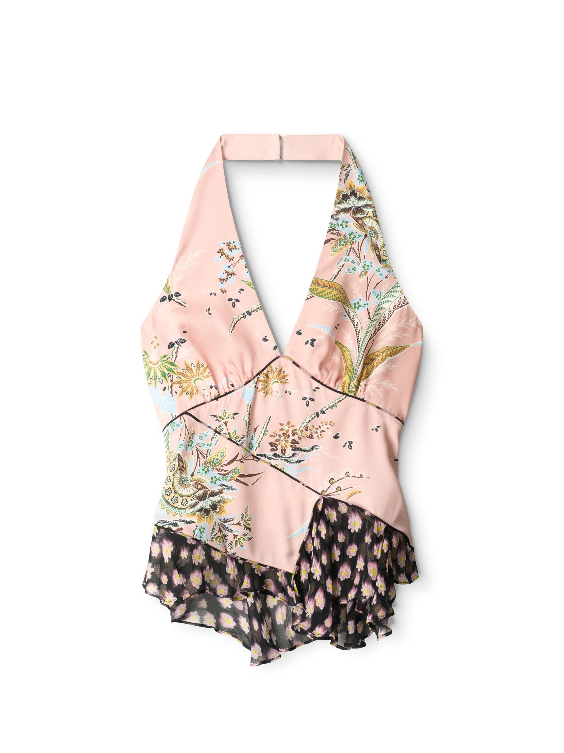 Staud Maeva Silk Top in Rose Multi laid flat, front view