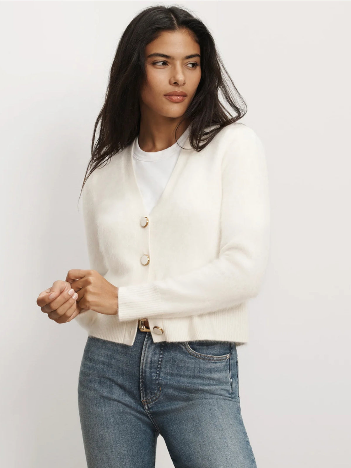 Solene Brushed Cashmere Cardigan - Ivory