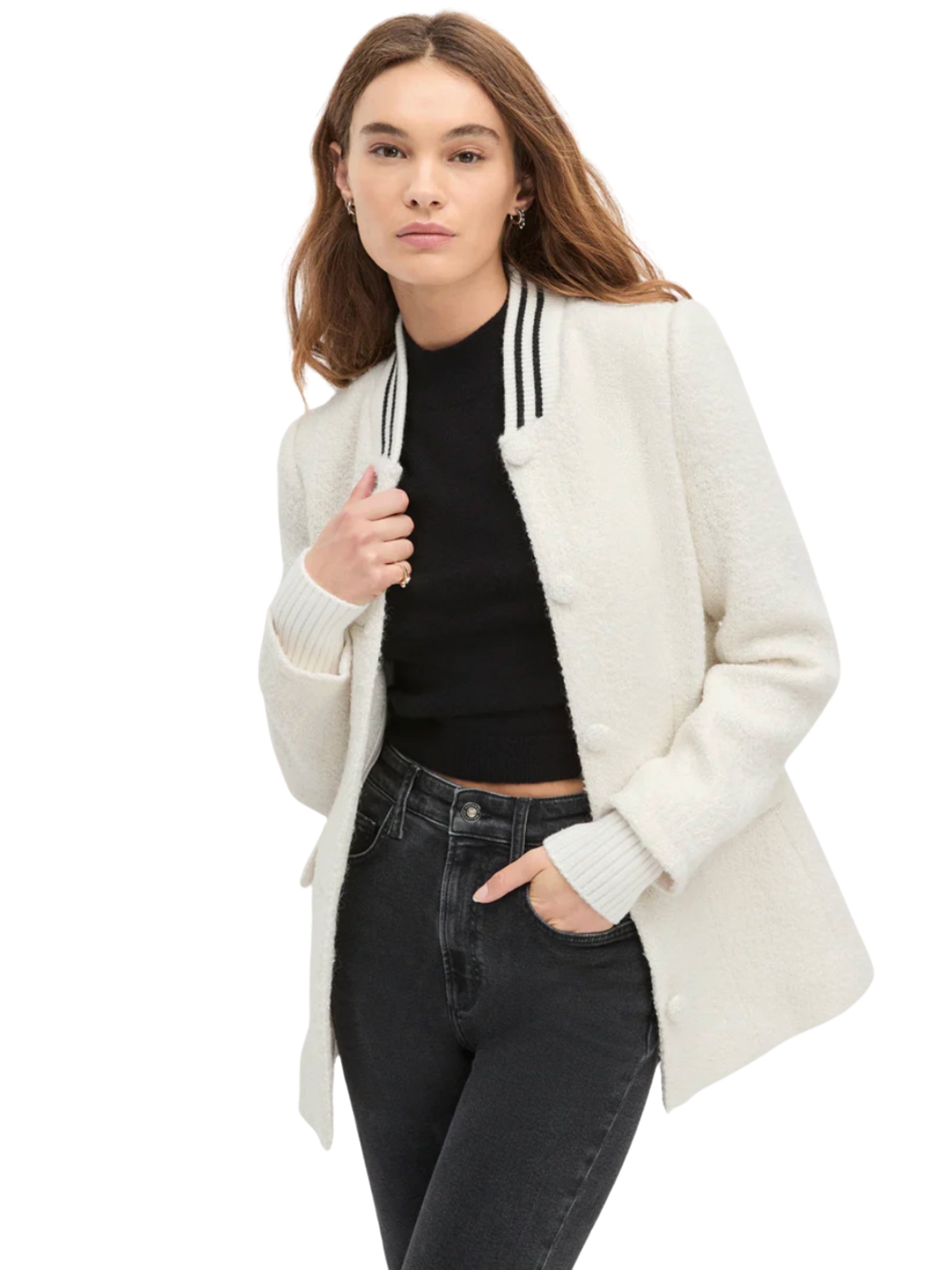 Varsity Boucle Blazer - Ivory