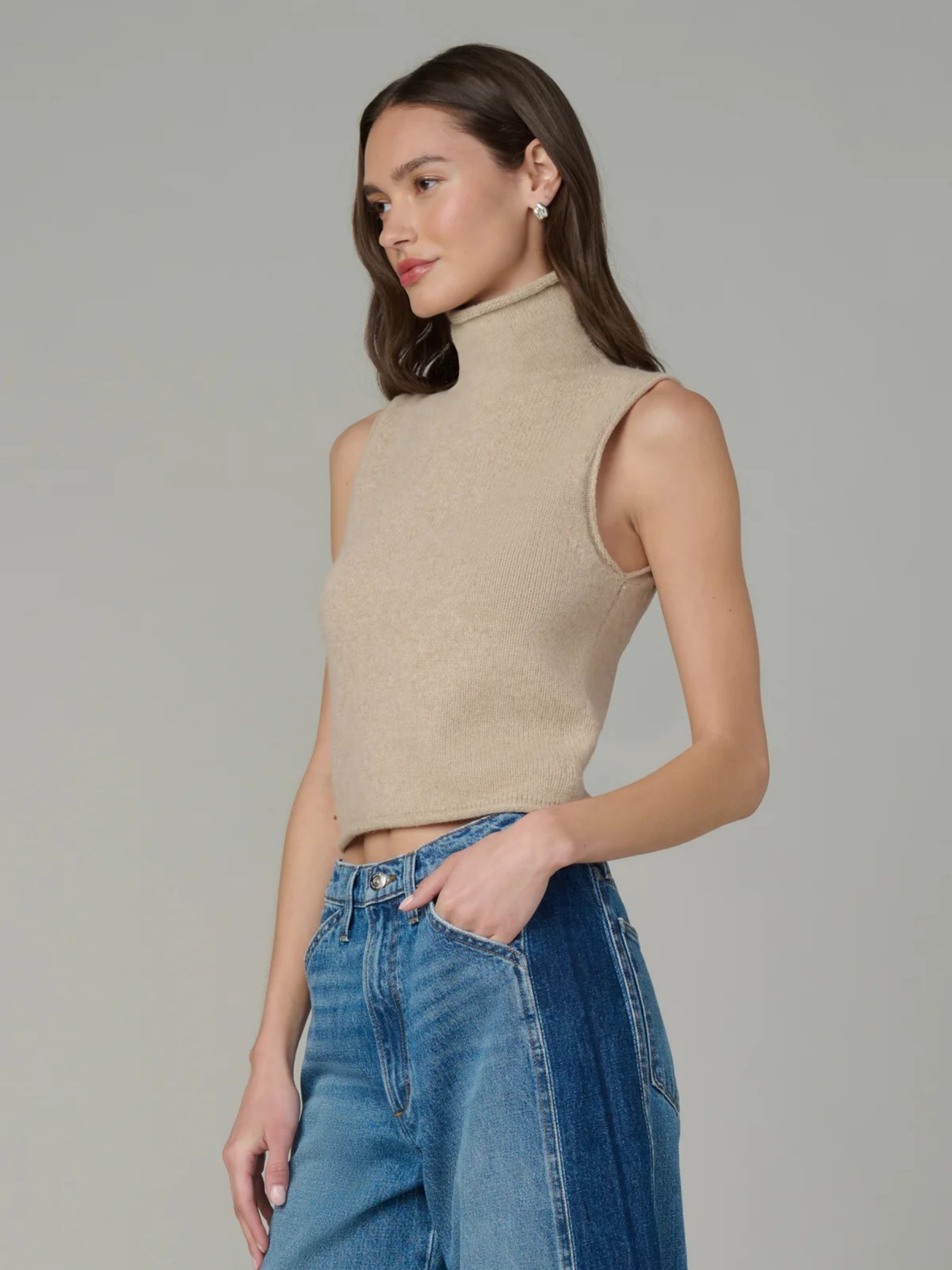 joes-jeans-The-Stevie-Sleeveless-Roll -Neck-Sweater - camel