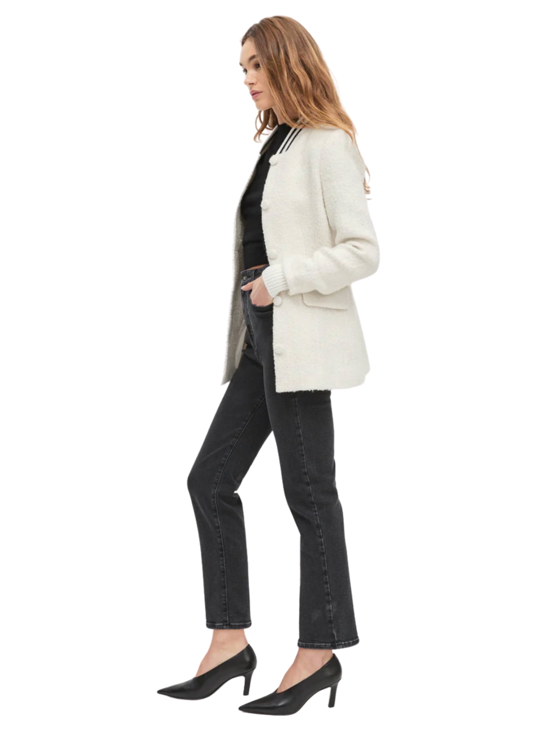 Varsity Boucle Blazer - Ivory