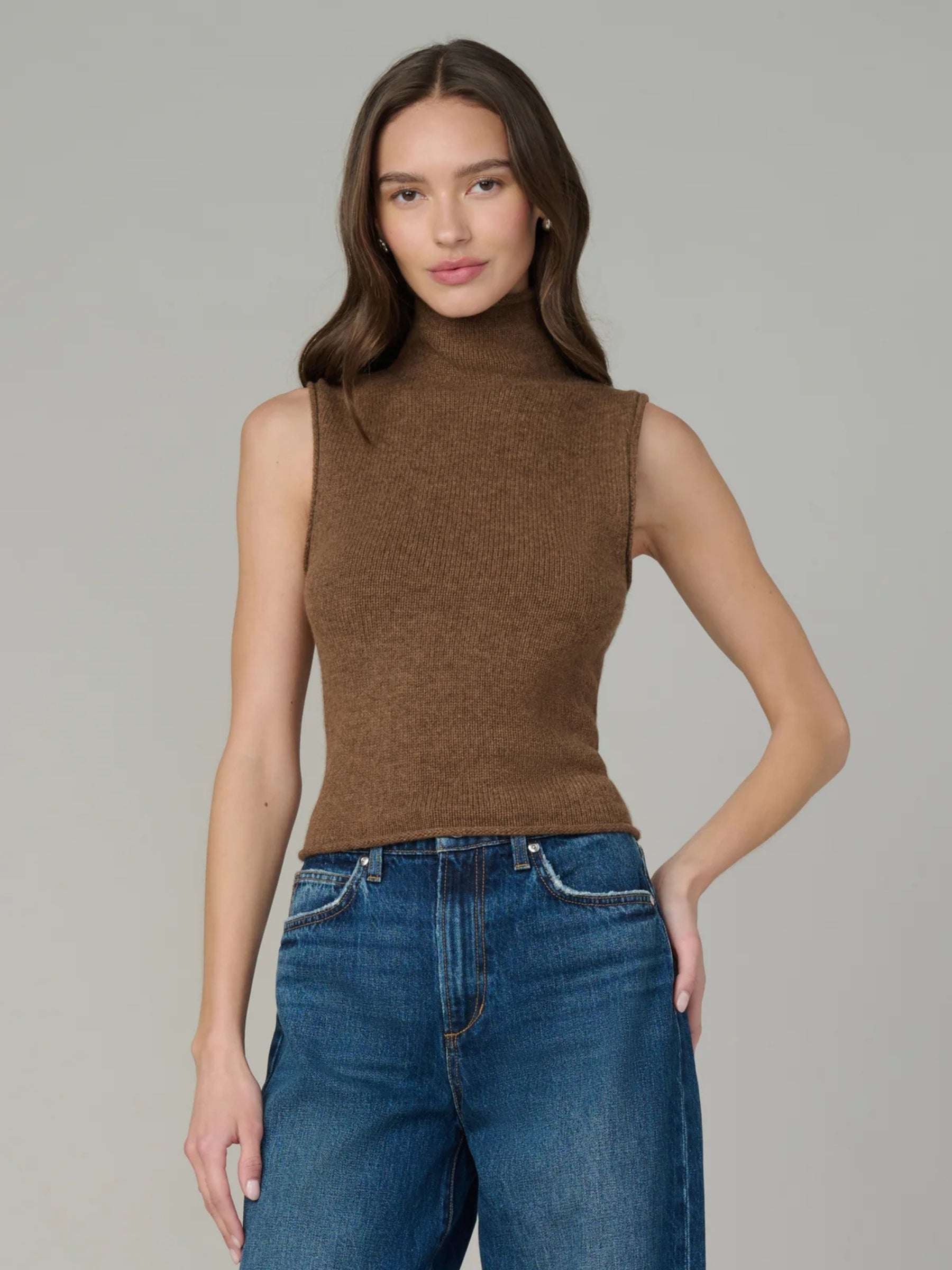 joes-jeans-The-Stevie-Sleeveless-Roll -Neck-Sweater - Cinnamon