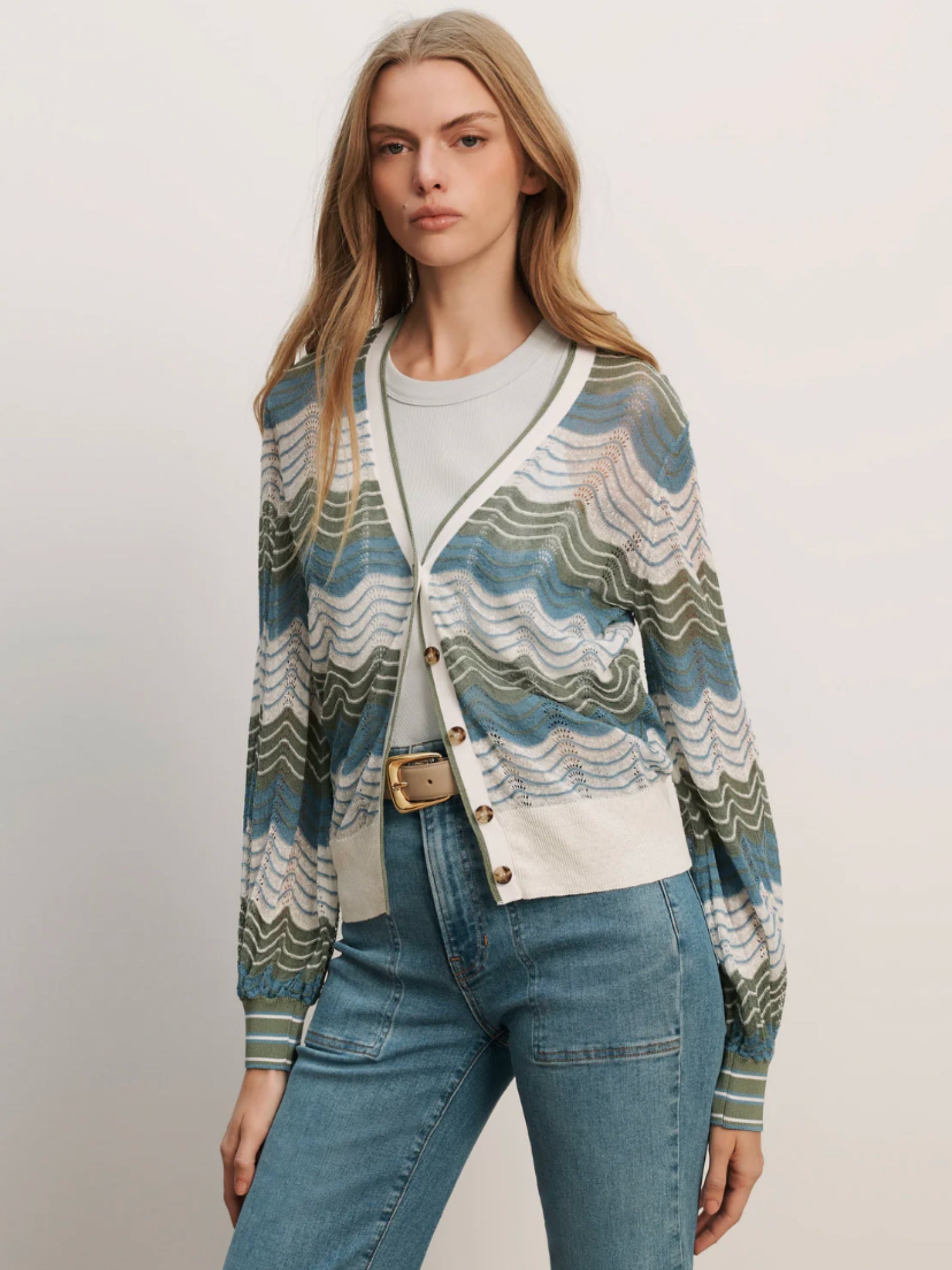 Laurinor Cardigan - Dove/White/Sage/Blue River