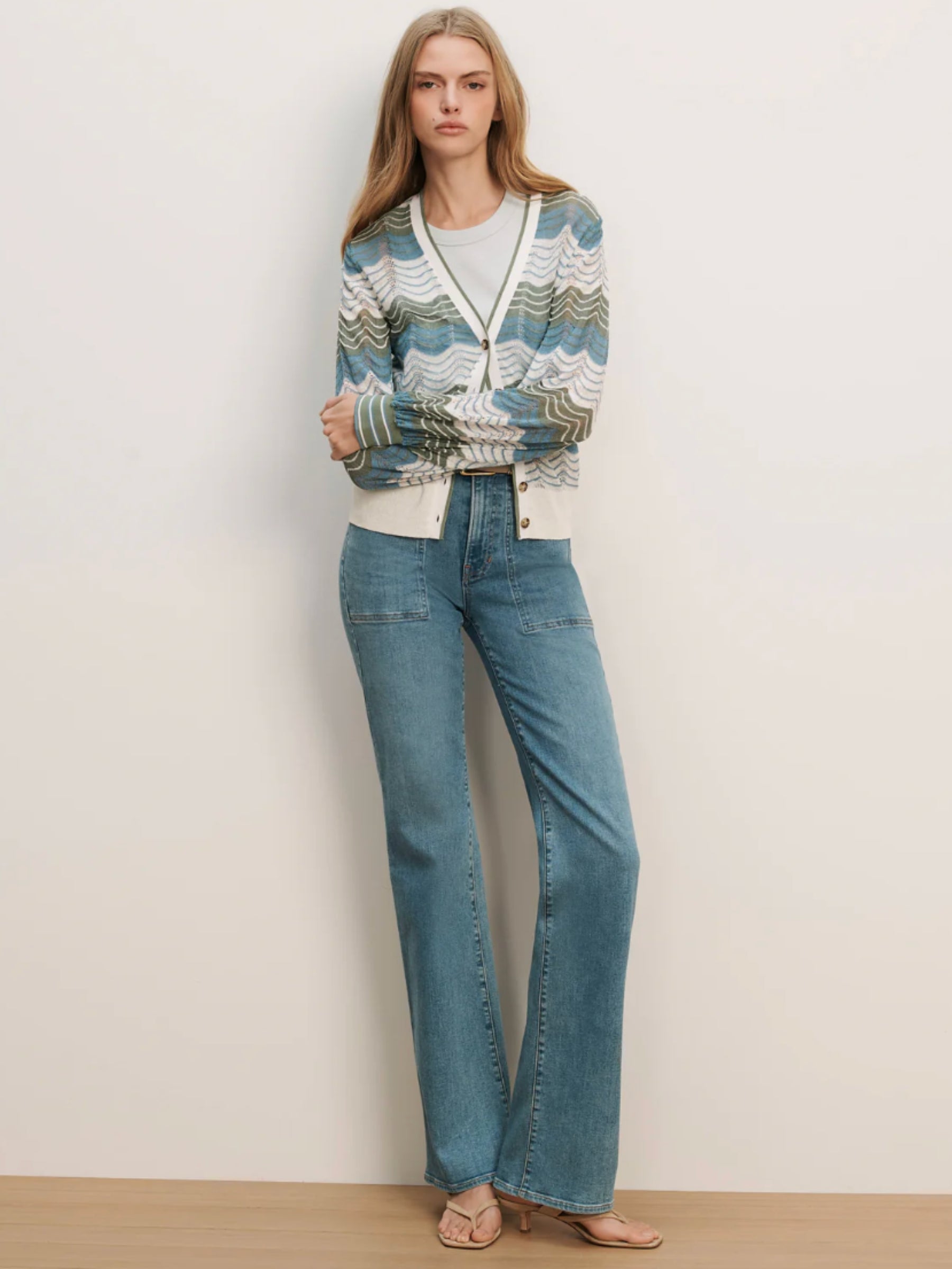 Laurinor Cardigan - Dove/White/Sage/Blue River