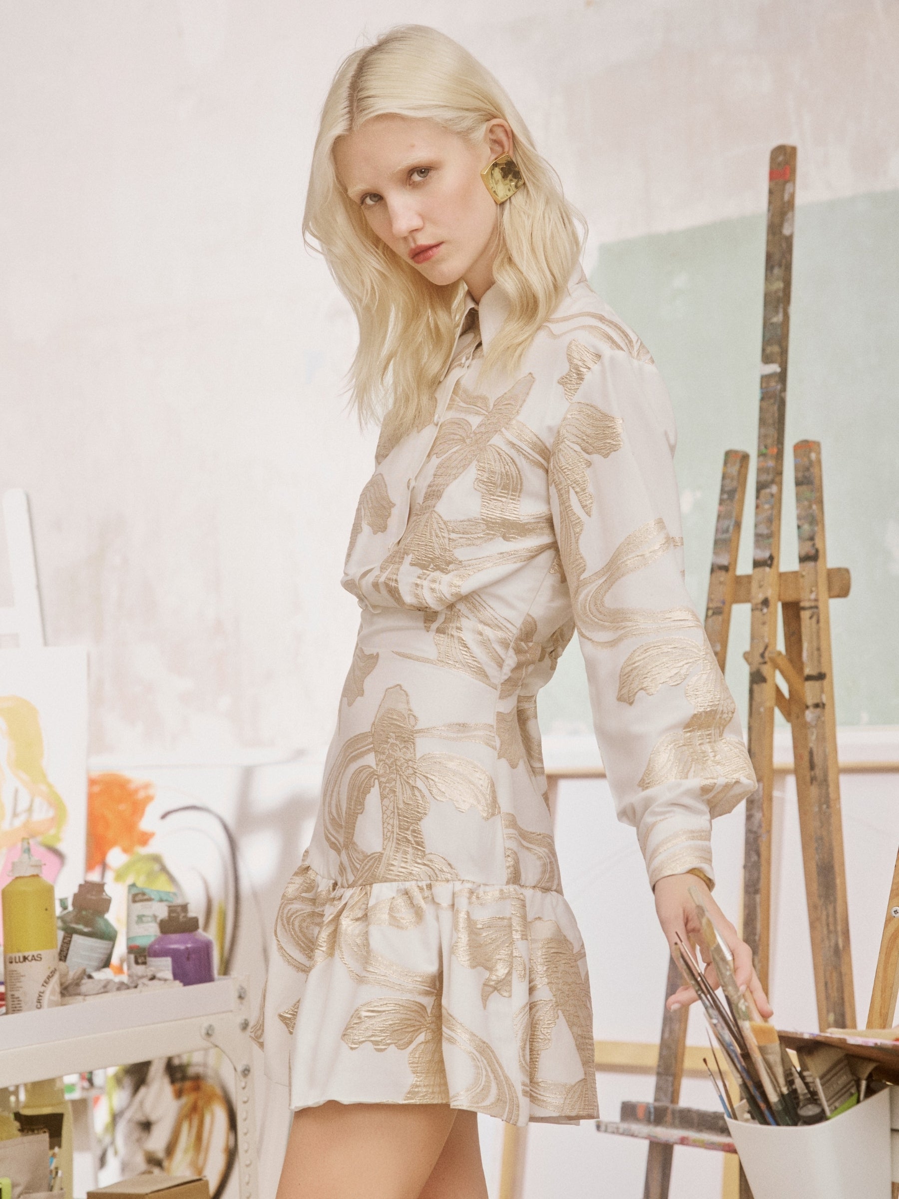 lace-the-label-Aspasia-Mini-Dress - -White-/-Gold