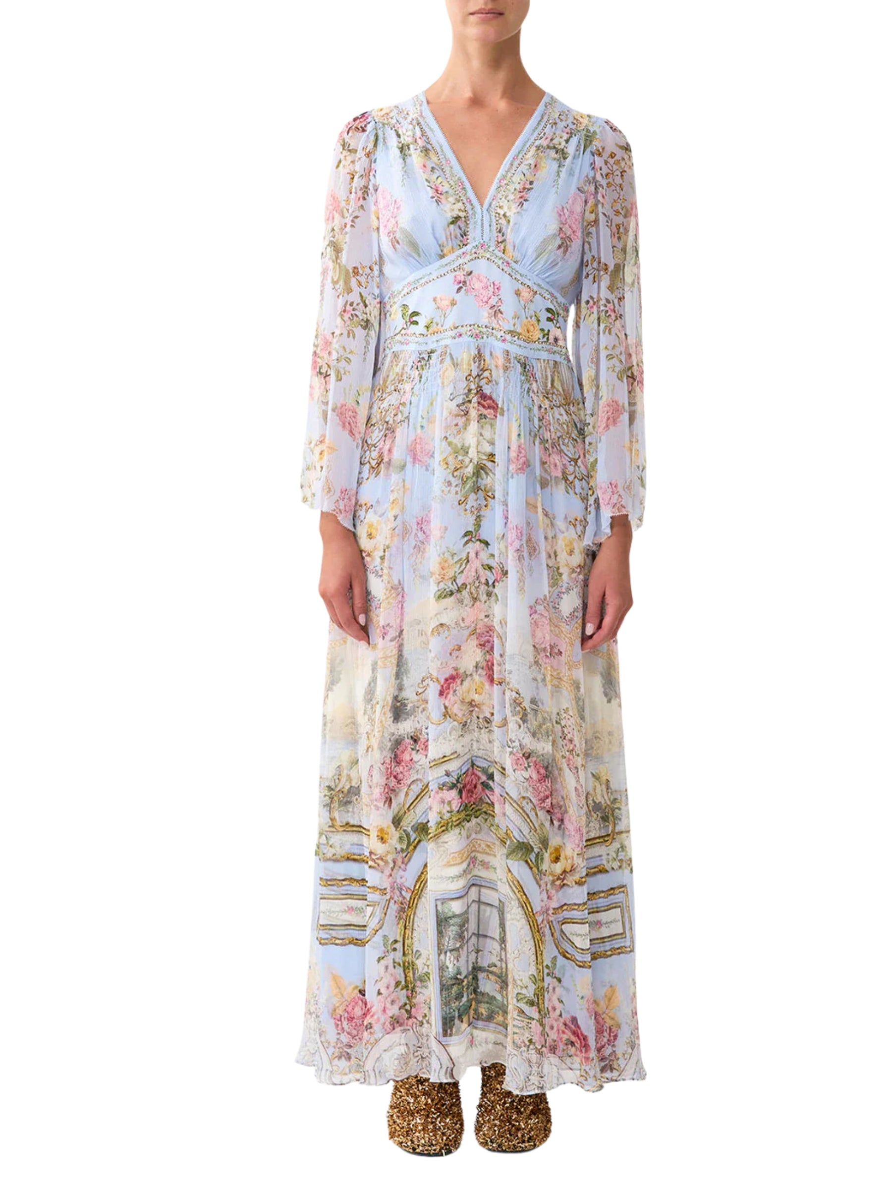 camilla-Flared-Sleeve-Maxi-Dress - Tiled-in-Time