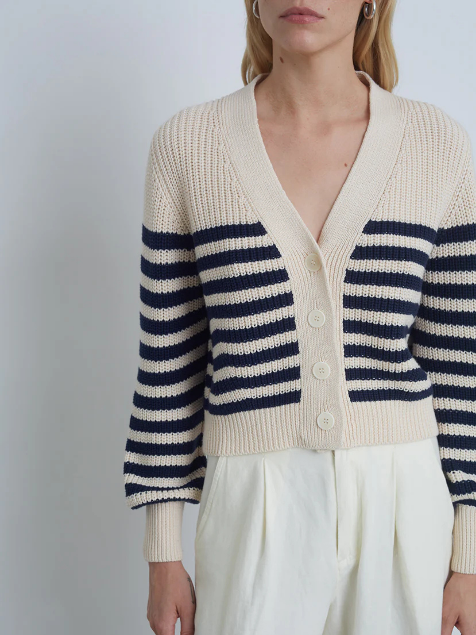 Isla Stripe Cardi - Ivory/Navy