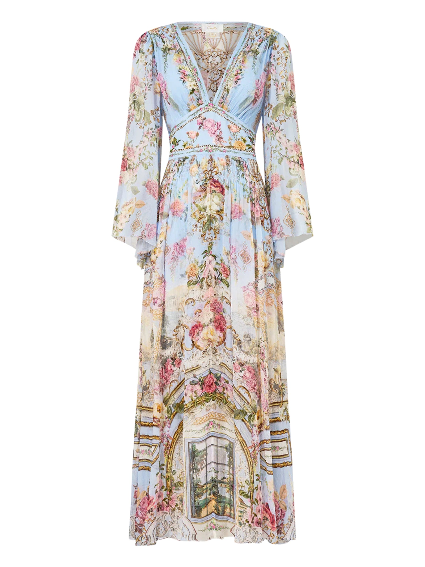 Flared Sleeve Maxi Dress - Tiled in Time