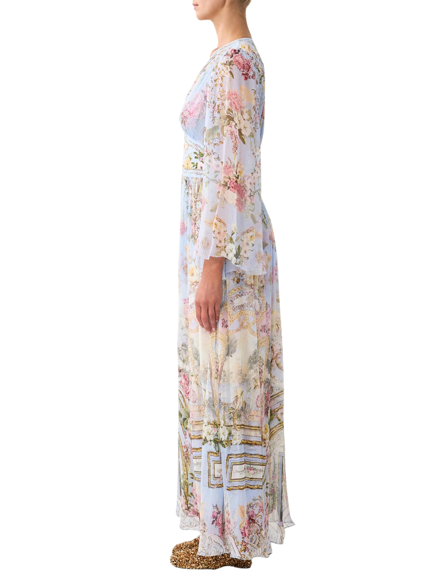 Flared Sleeve Maxi Dress - Tiled in Time