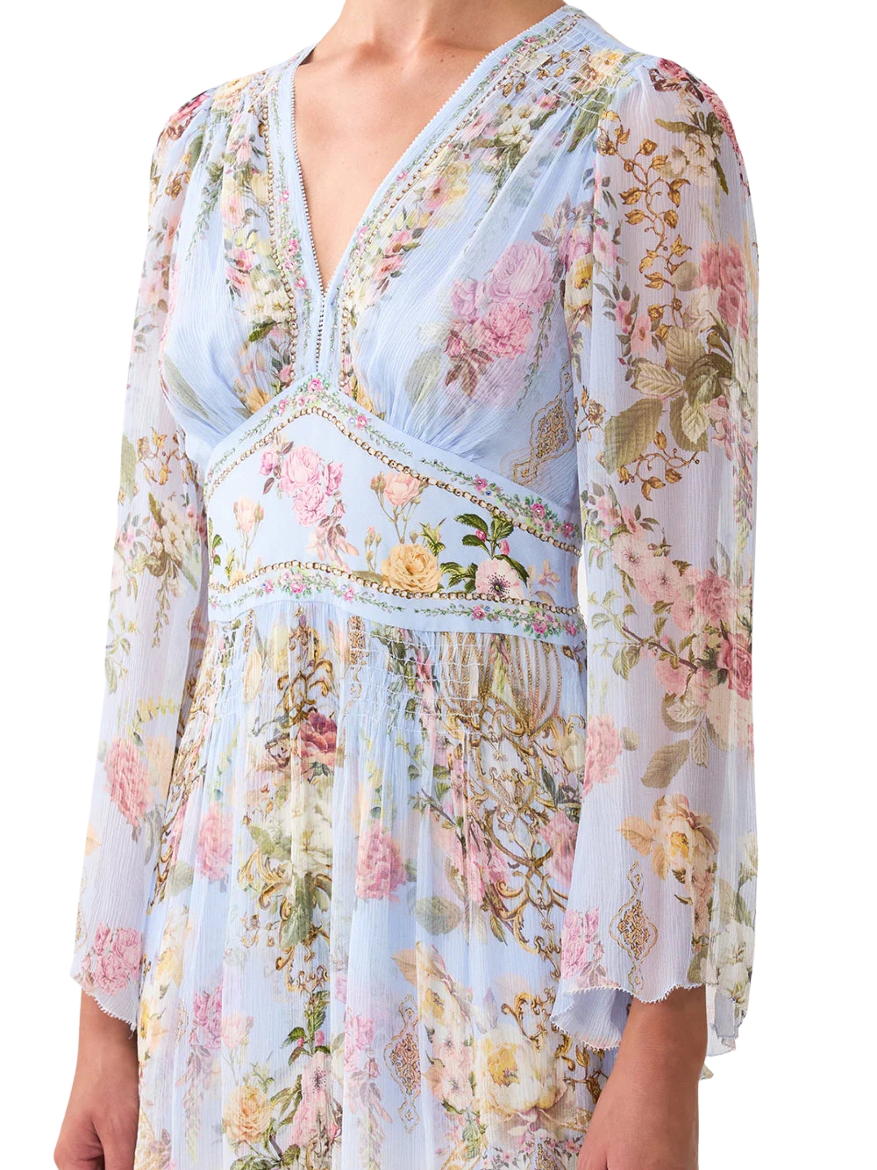 Flared Sleeve Maxi Dress - Tiled in Time