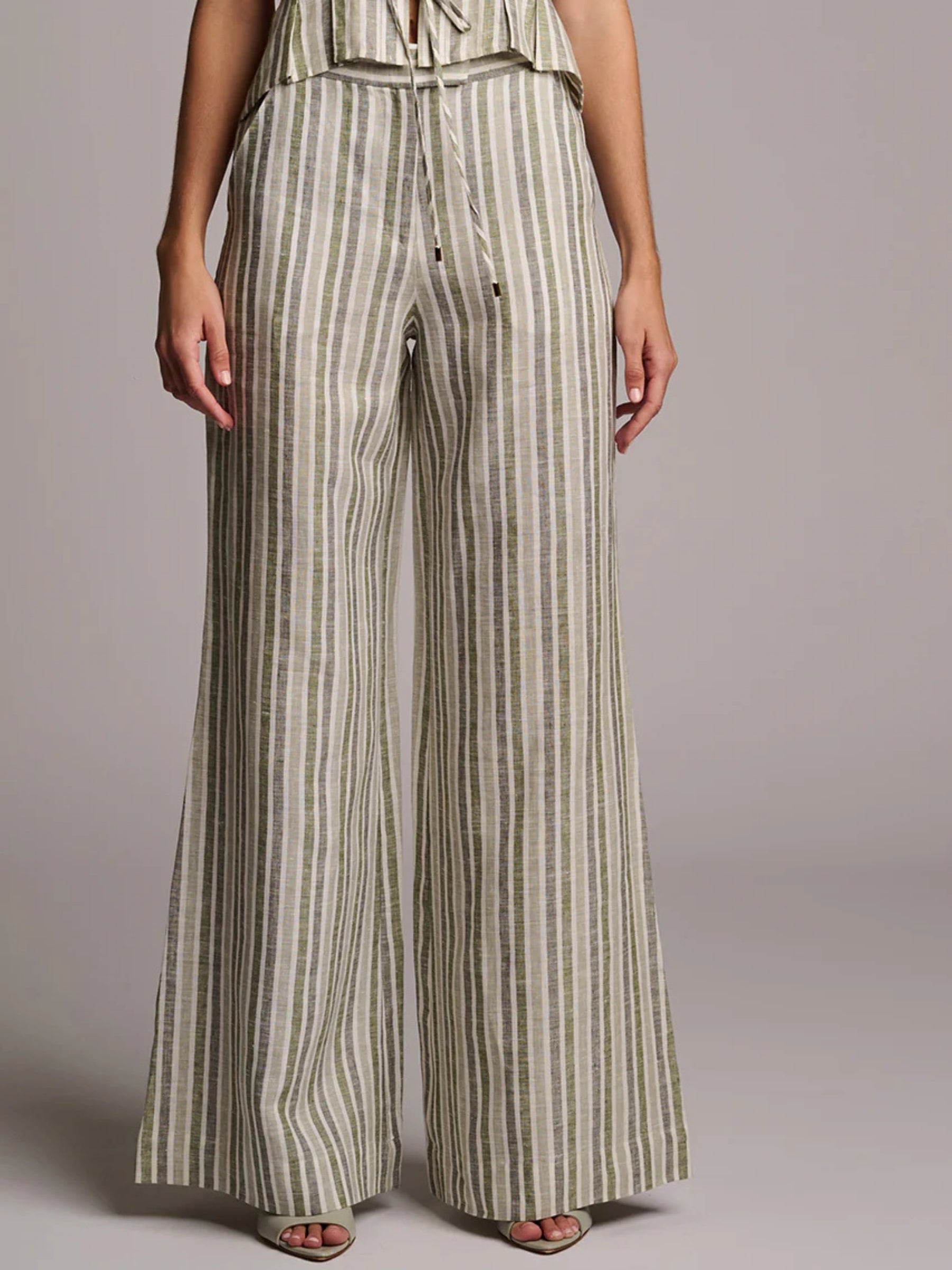 Capri Pant Yarn Dyed - Sage Stripe