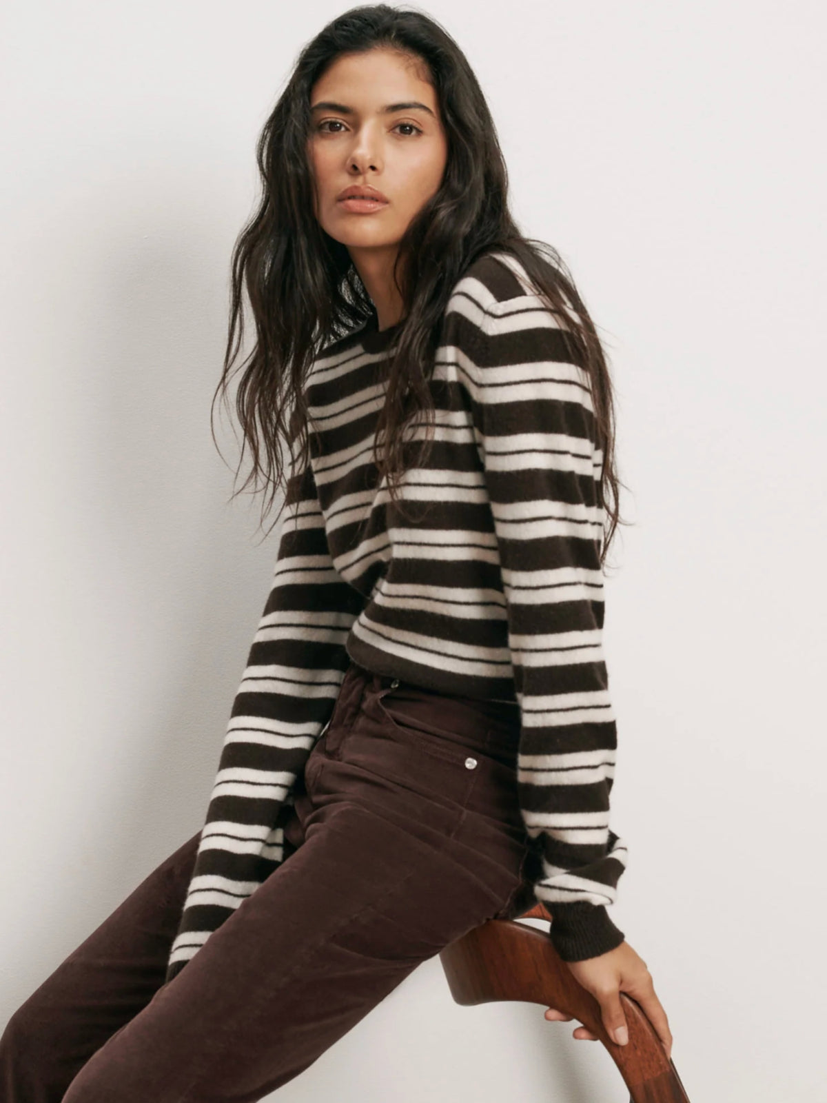 Frankie Cashmere Pullover - Espresso/Ivory
