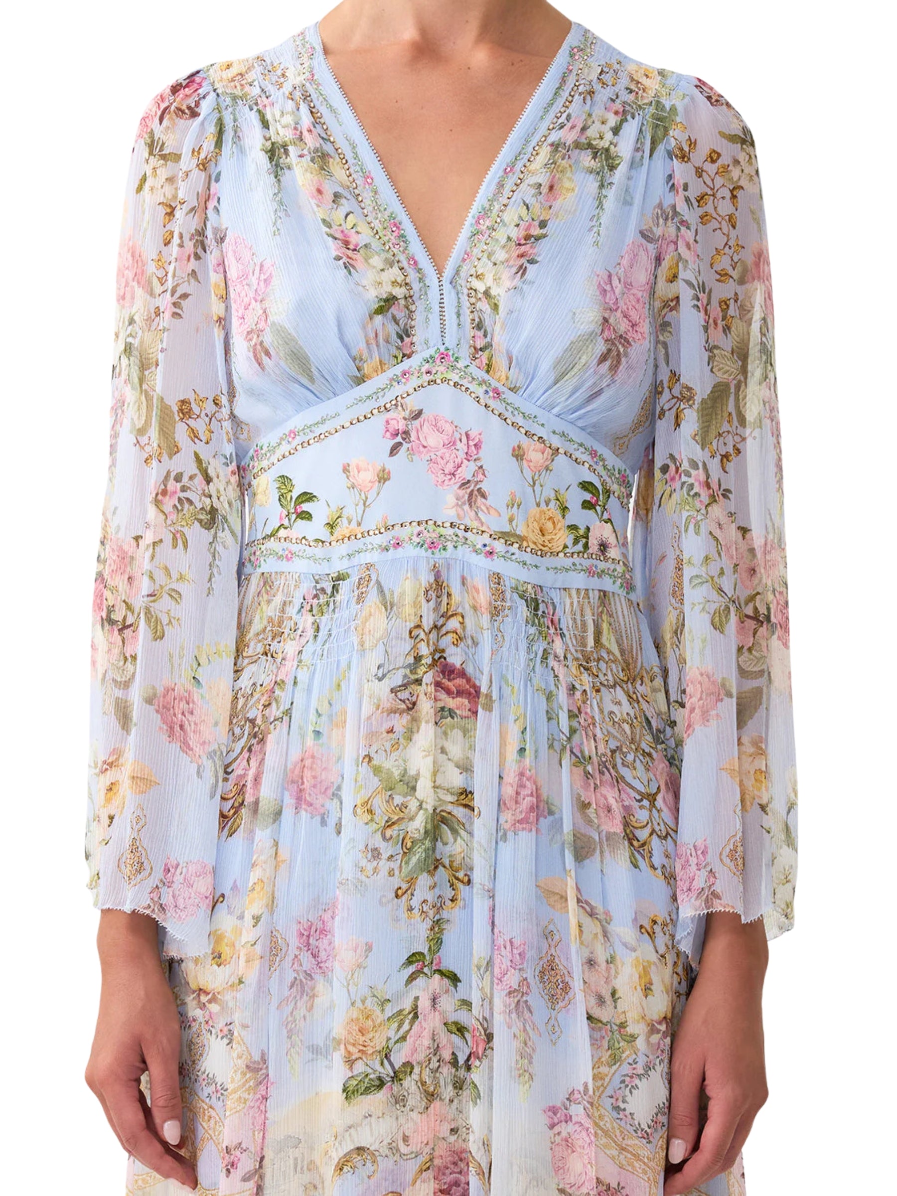 Flared Sleeve Maxi Dress - Tiled in Time