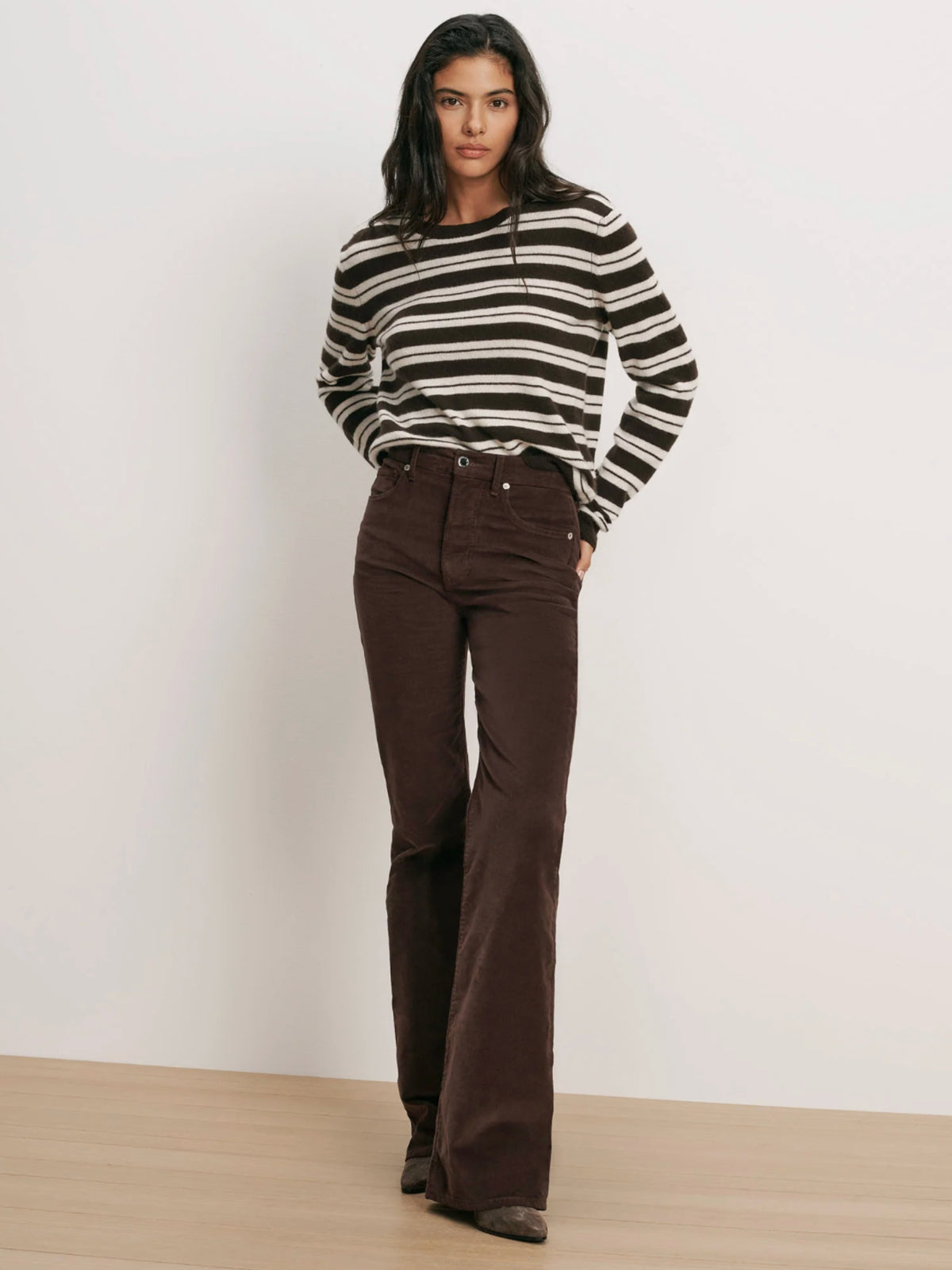 Frankie Cashmere Pullover - Espresso/Ivory