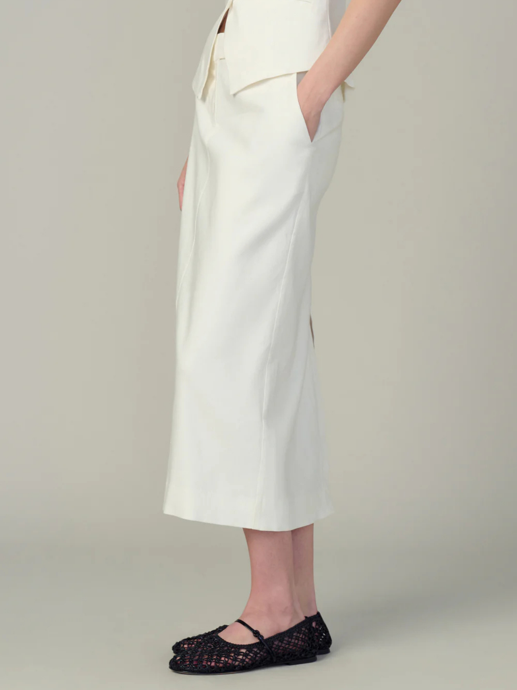 The Maeve Tailored Midi Skirt - Ecru