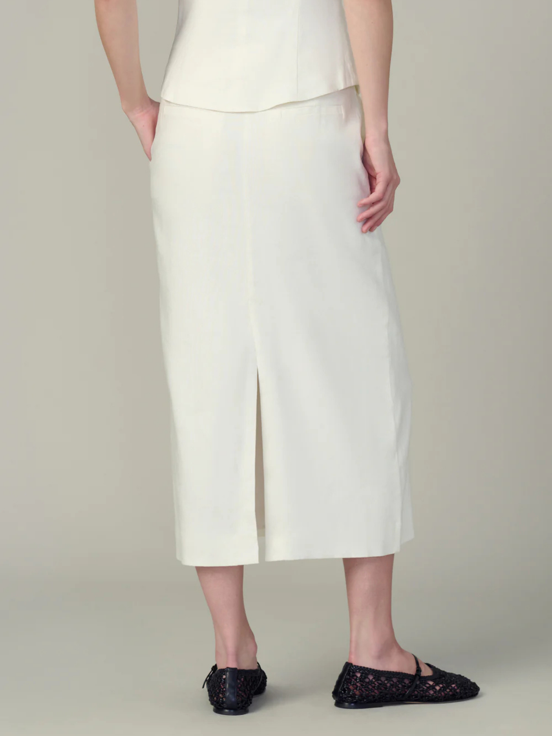 The Maeve Tailored Midi Skirt - Ecru