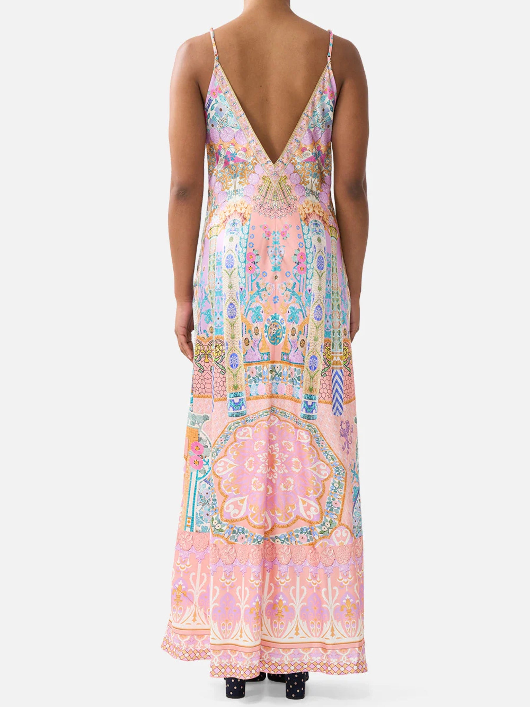 V Neck Full Length Bias Slip Dress- Howdy Gaudi
