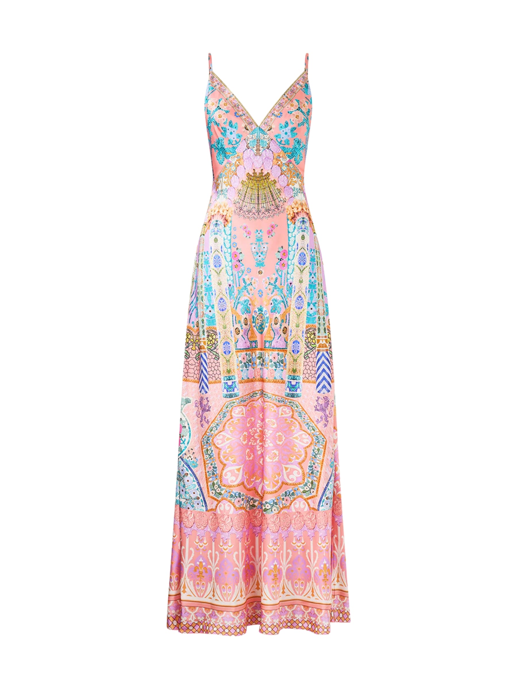 V Neck Full Length Bias Slip Dress- Howdy Gaudi