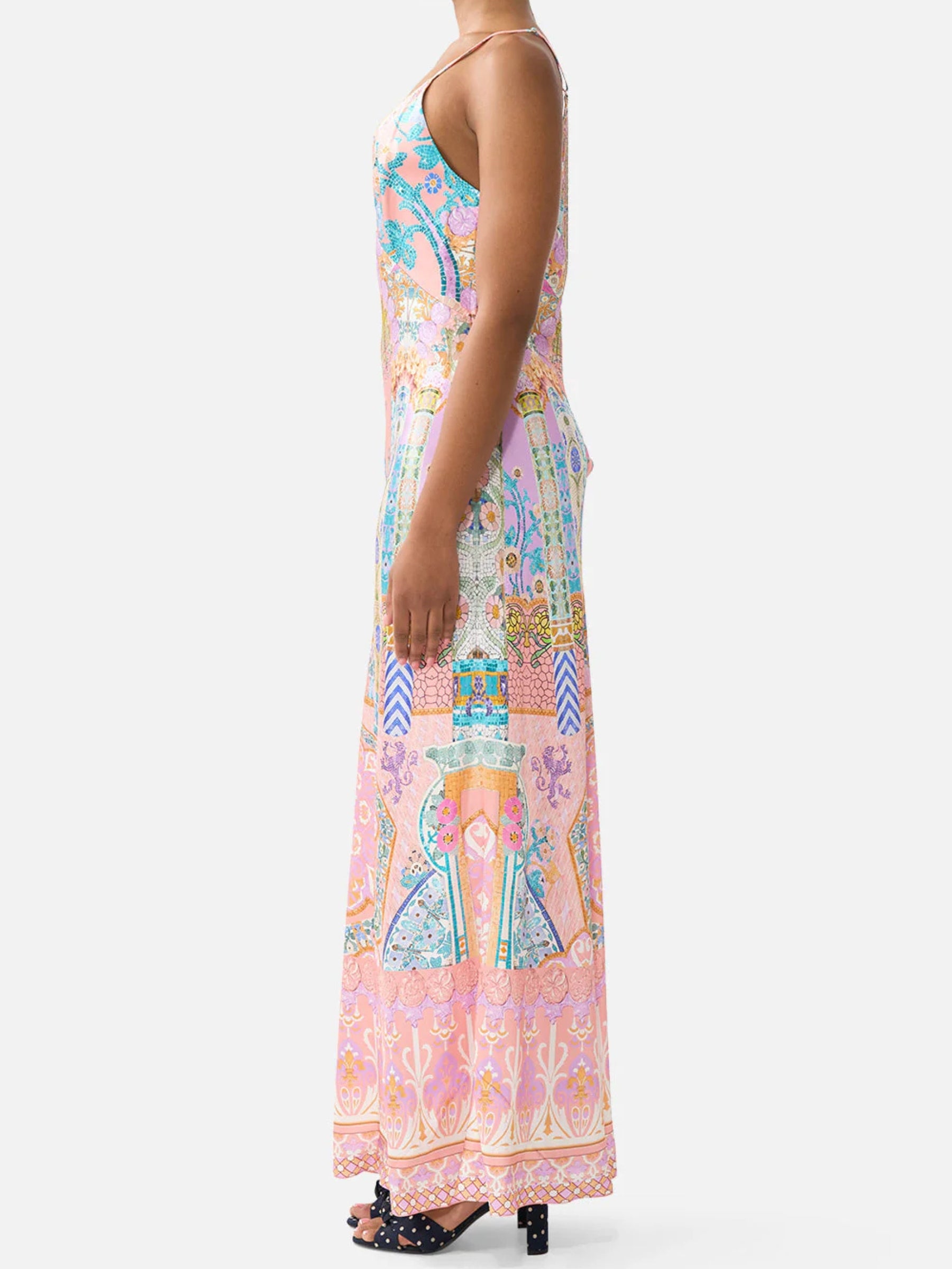 V Neck Full Length Bias Slip Dress- Howdy Gaudi