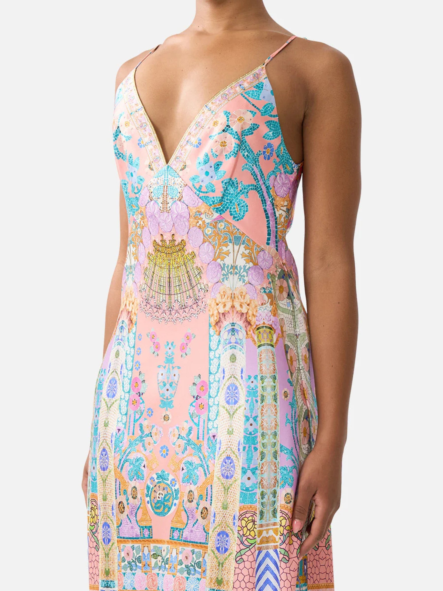 V Neck Full Length Bias Slip Dress- Howdy Gaudi