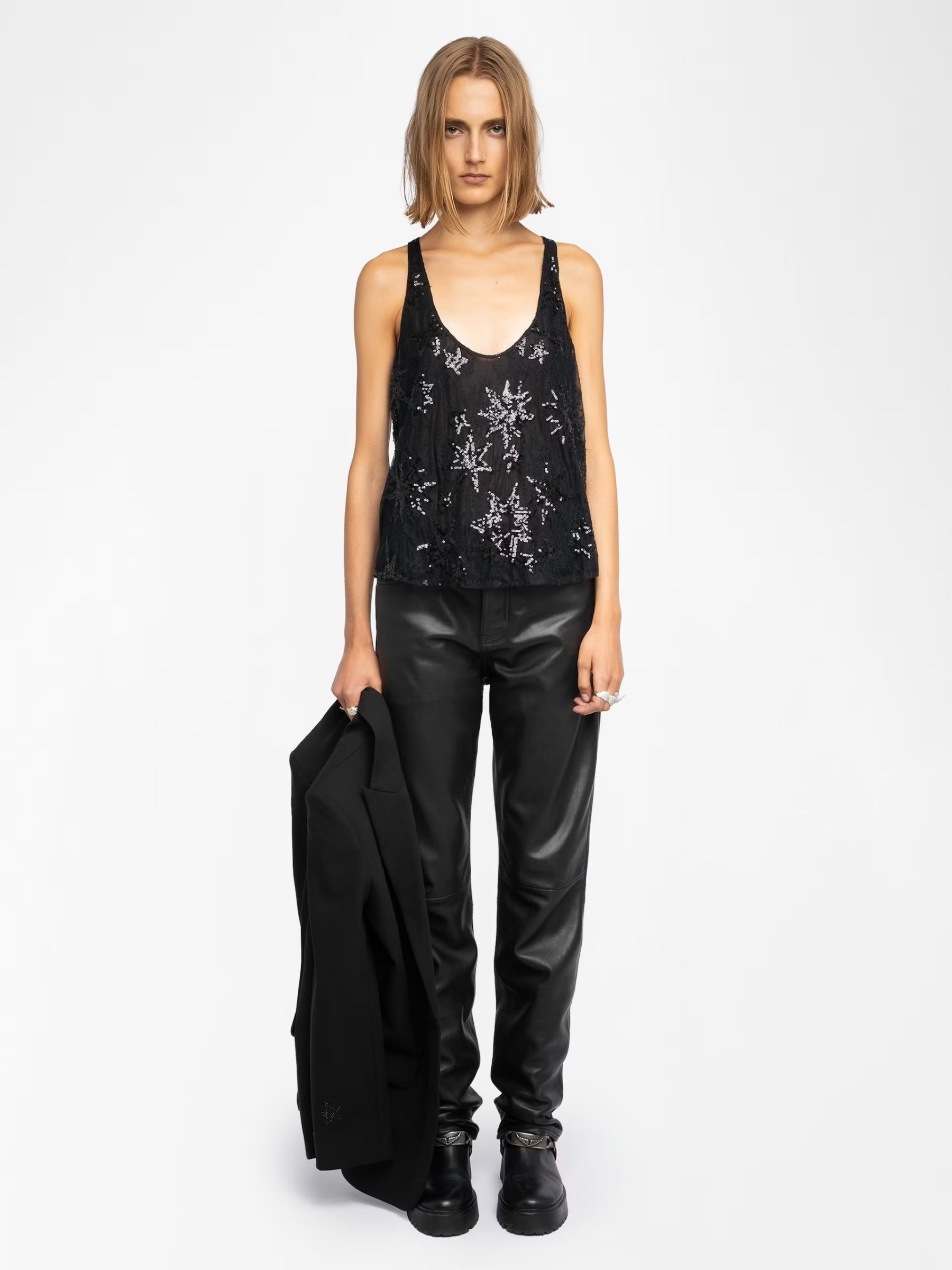 Zadig & Voltaire Tarysa Lace Brod Tank – Black