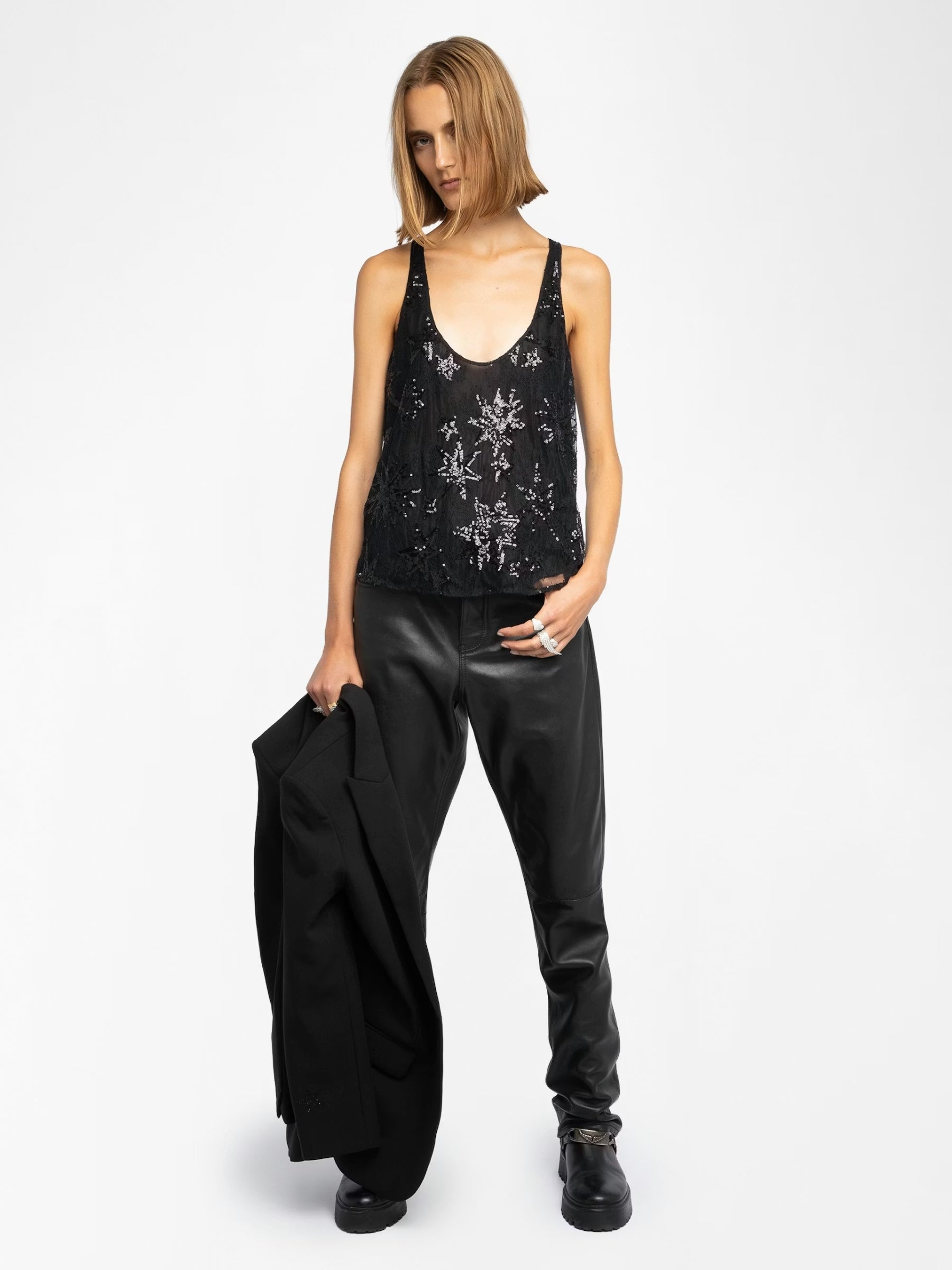 Zadig & Voltaire Tarysa Lace Brod Tank – Black
