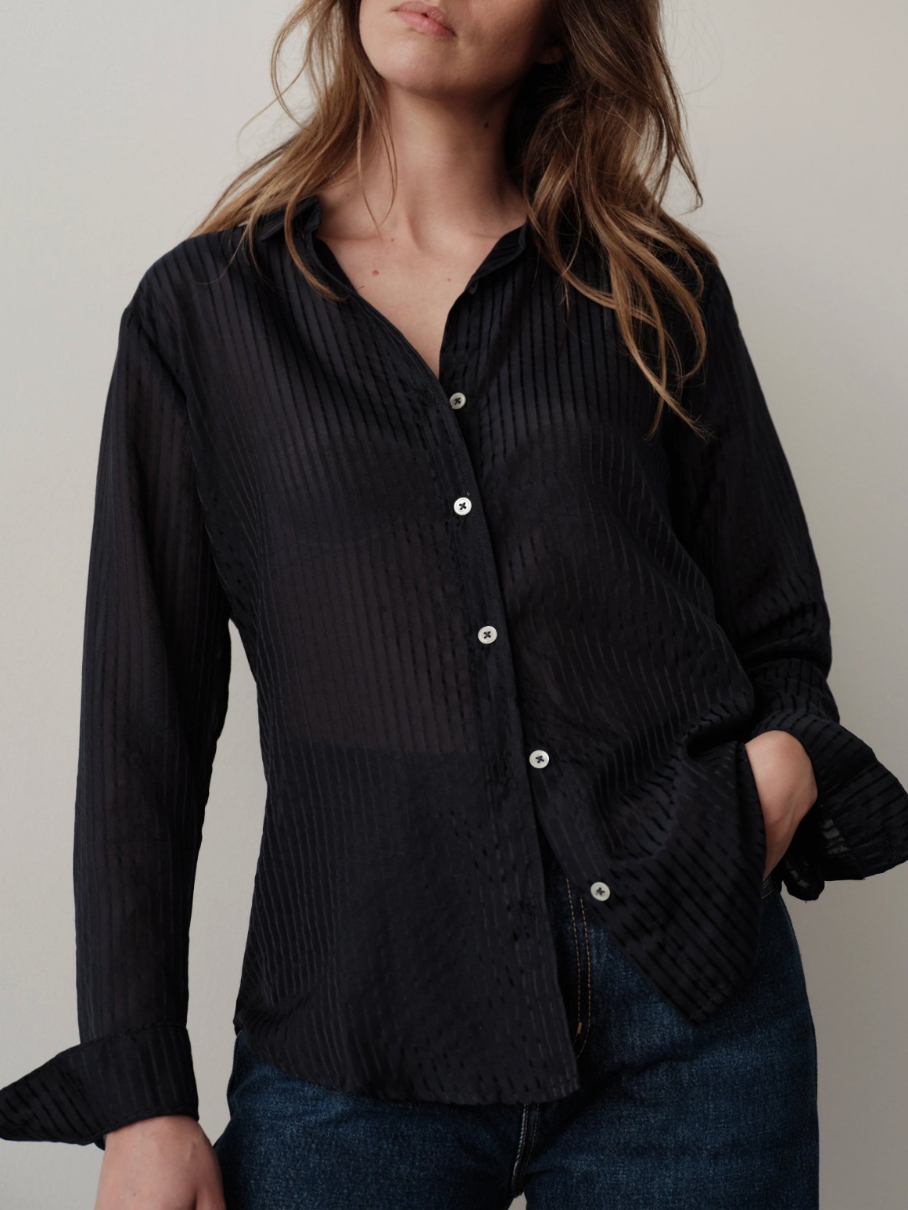 The Classic Top - Navy Sheer Stripe