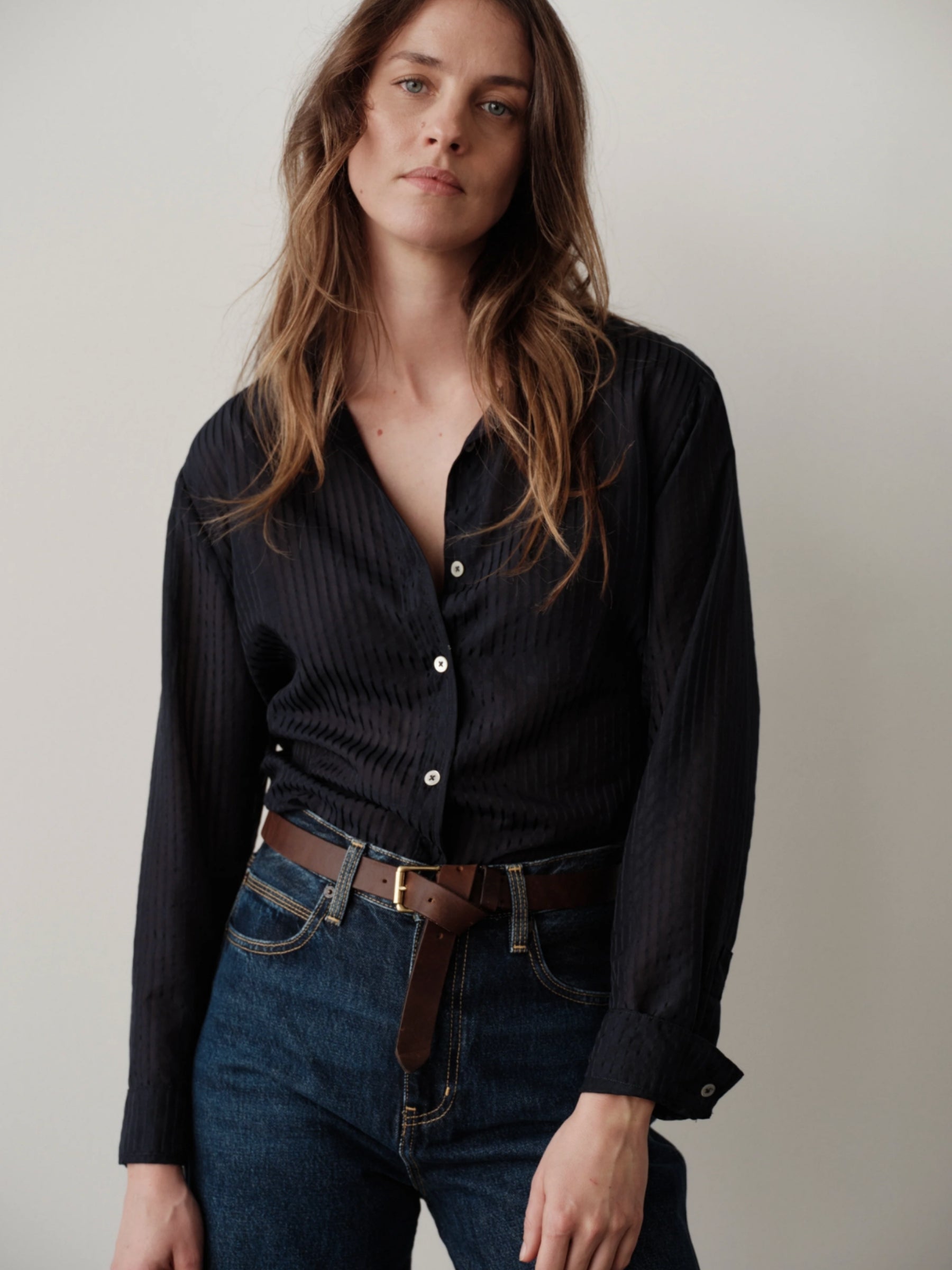 The Classic Top - Navy Sheer Stripe