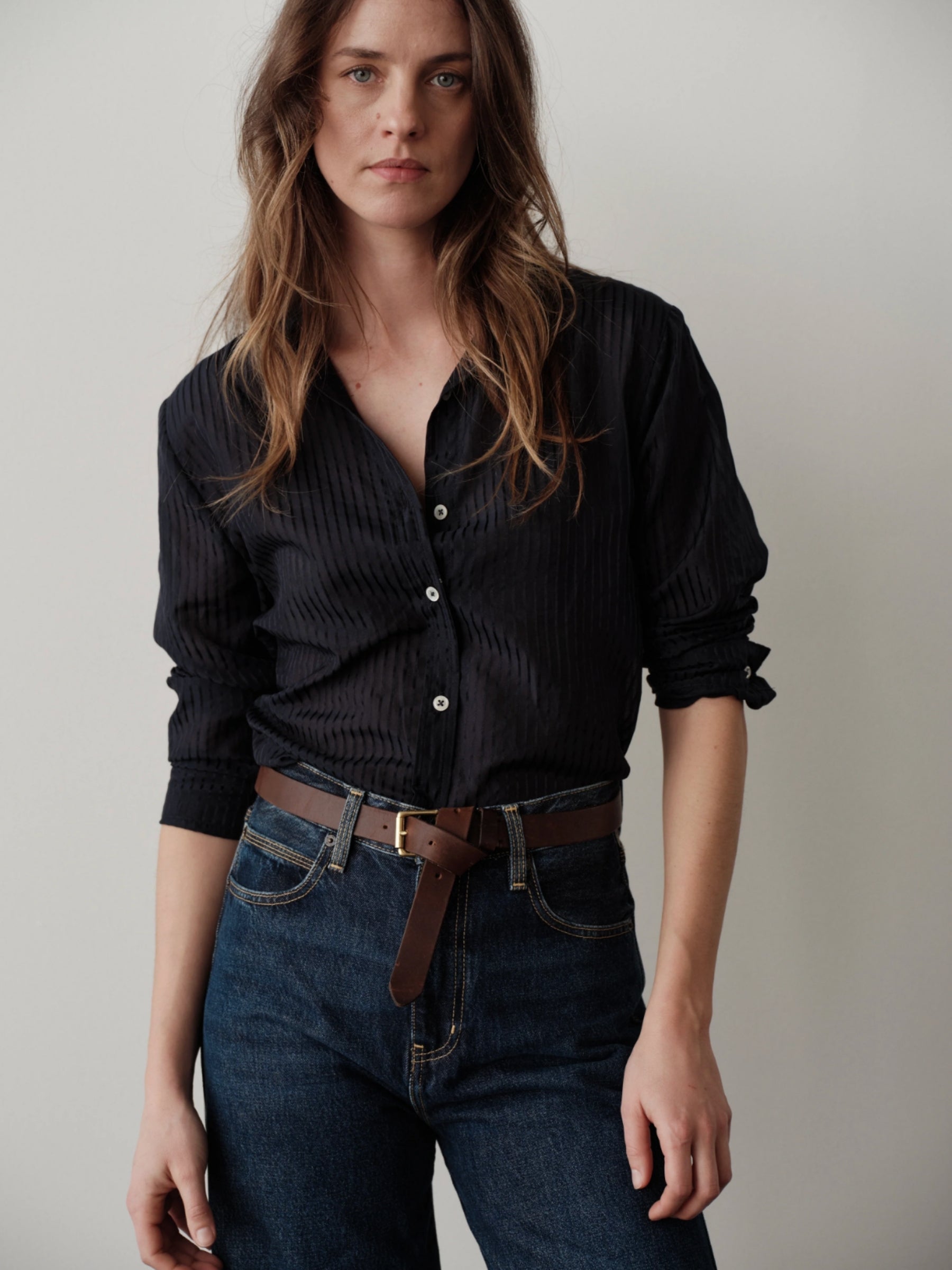 The Classic Top - Navy Sheer Stripe