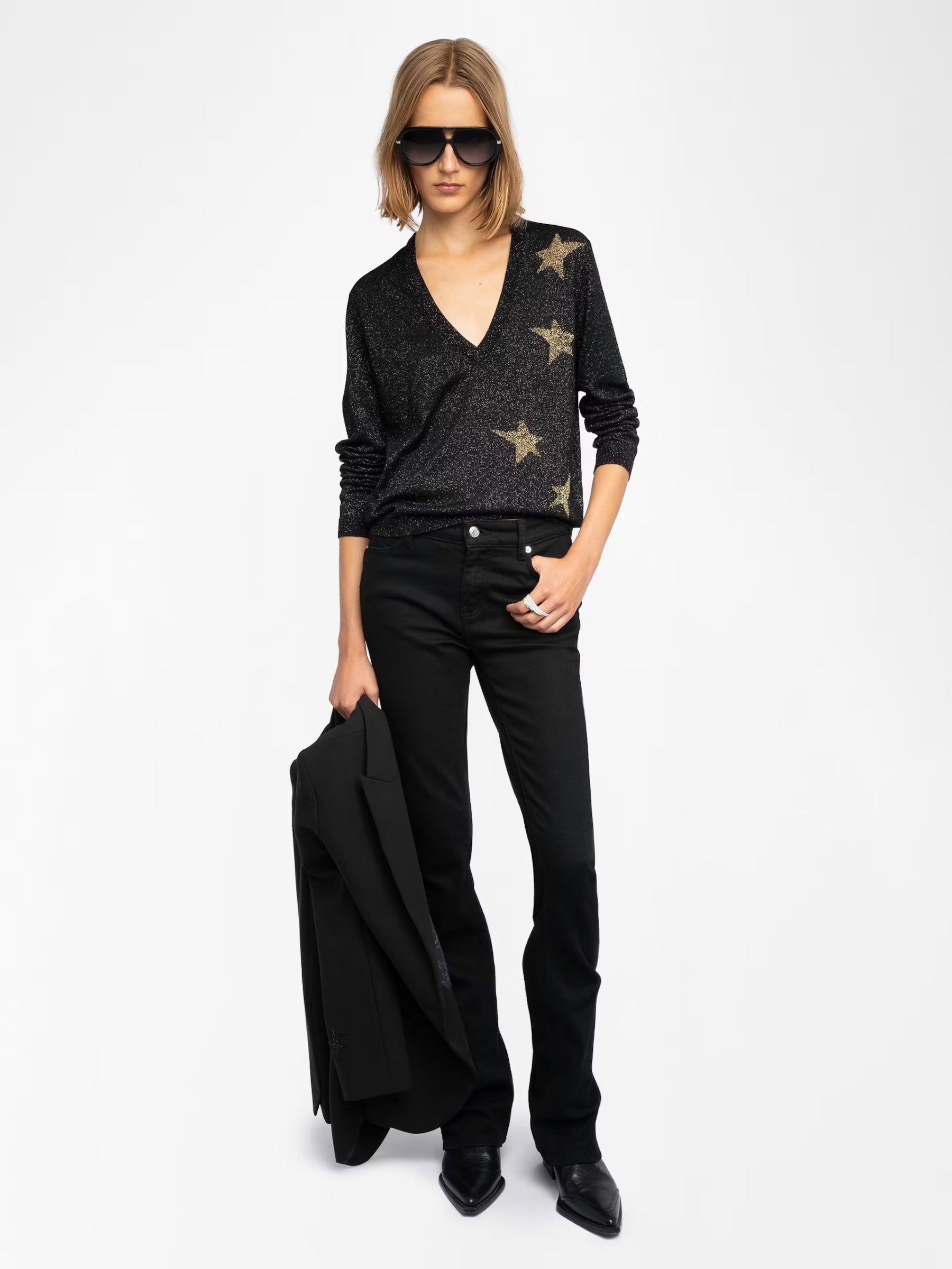 Rivy We Stars V Neck Sweater - Black