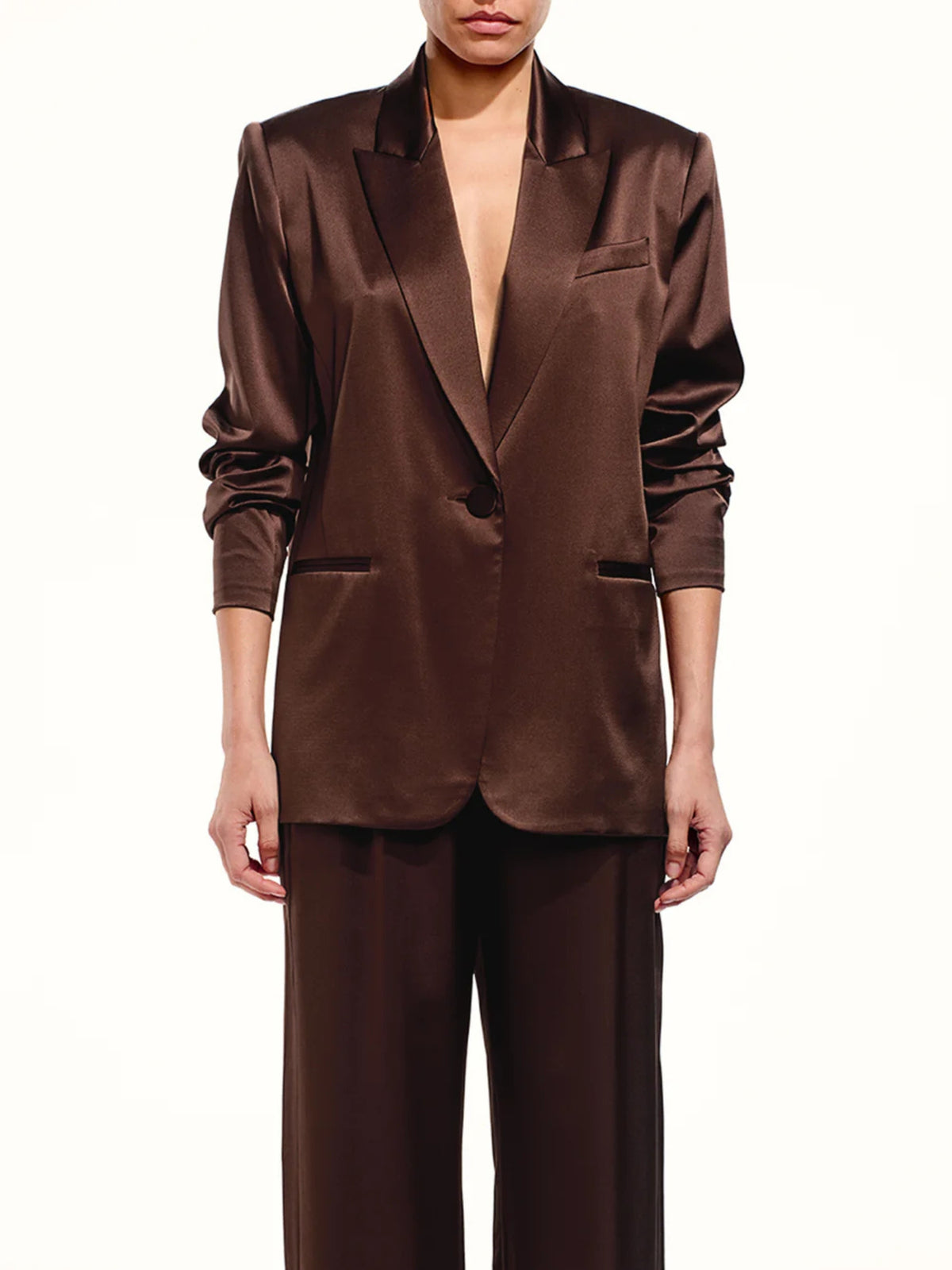 Oversized Silk Blazer - Cocoa by The Sei — view 1