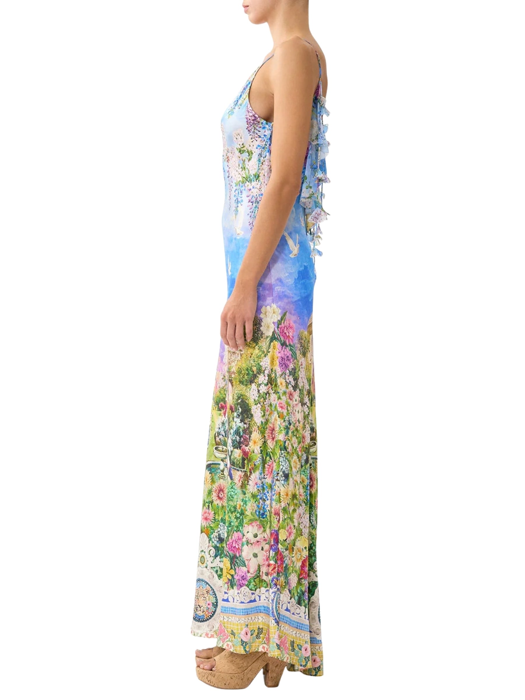 V Neck Bias Slip Dress w/ Back Frill - Navás Nouveau