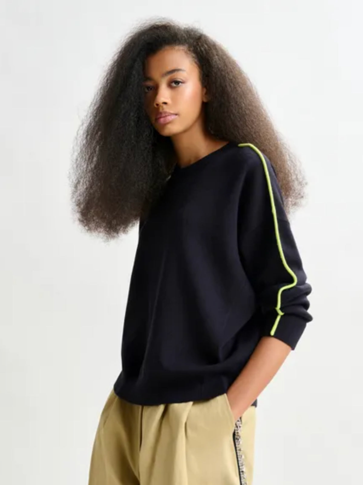 Iruby Knitted Sweater with Fitted Waist - Navy/Green by Essential Antwerp — view 1