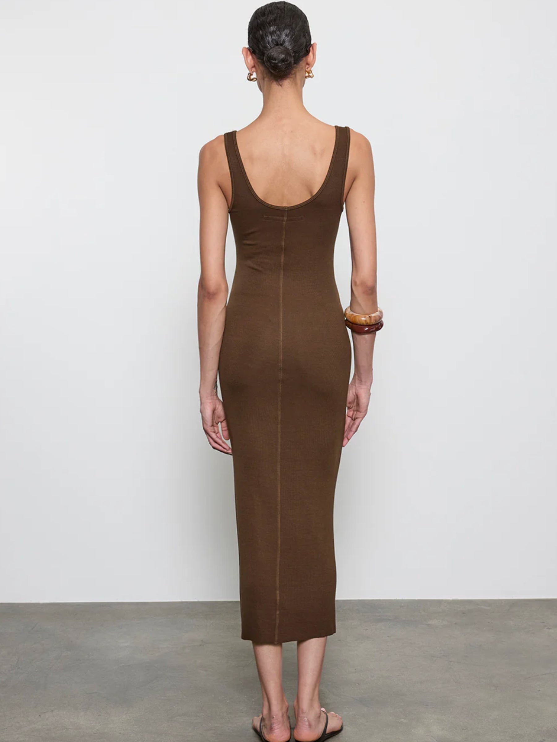 Silk Rib Tank Midi Dress - Chocolate