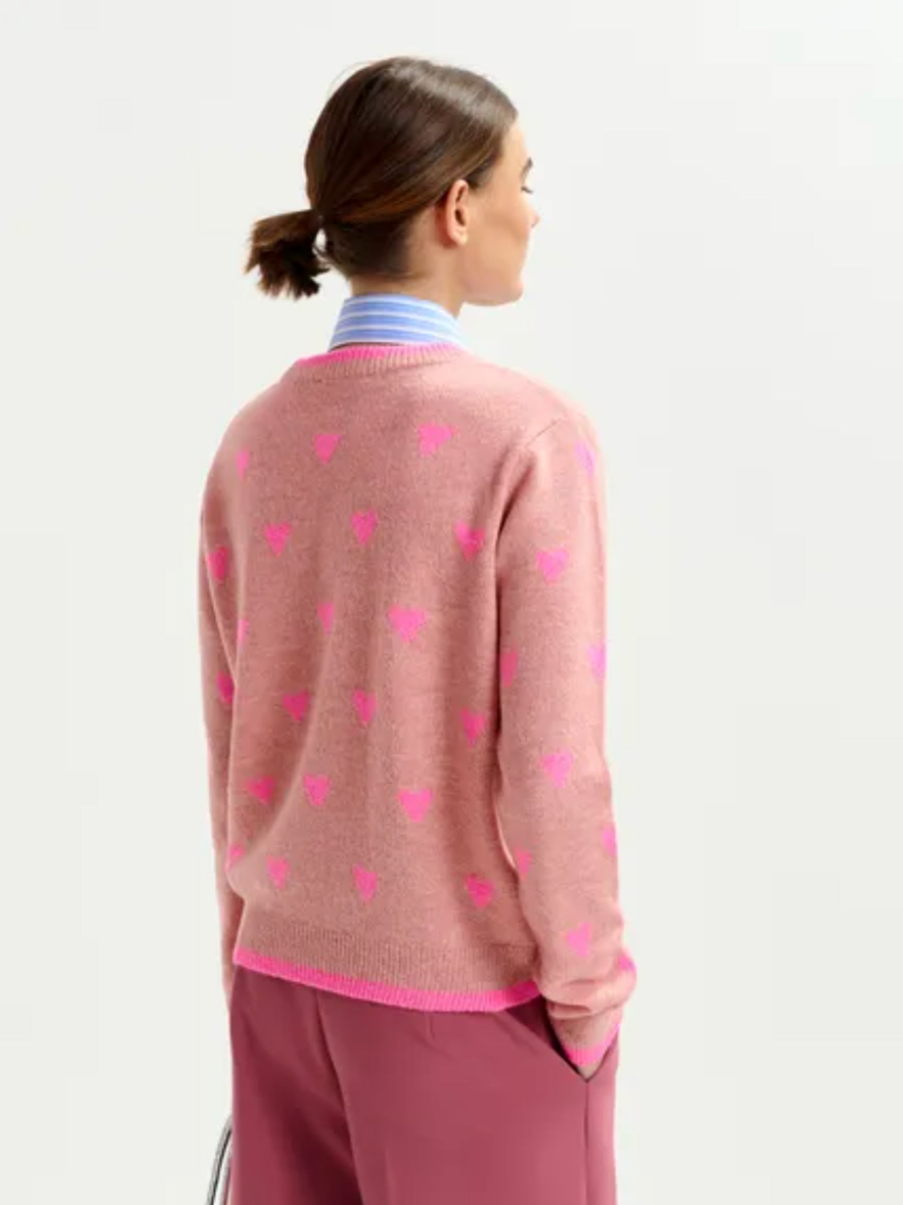 Isa Jacquard Heart Pullover - Pink