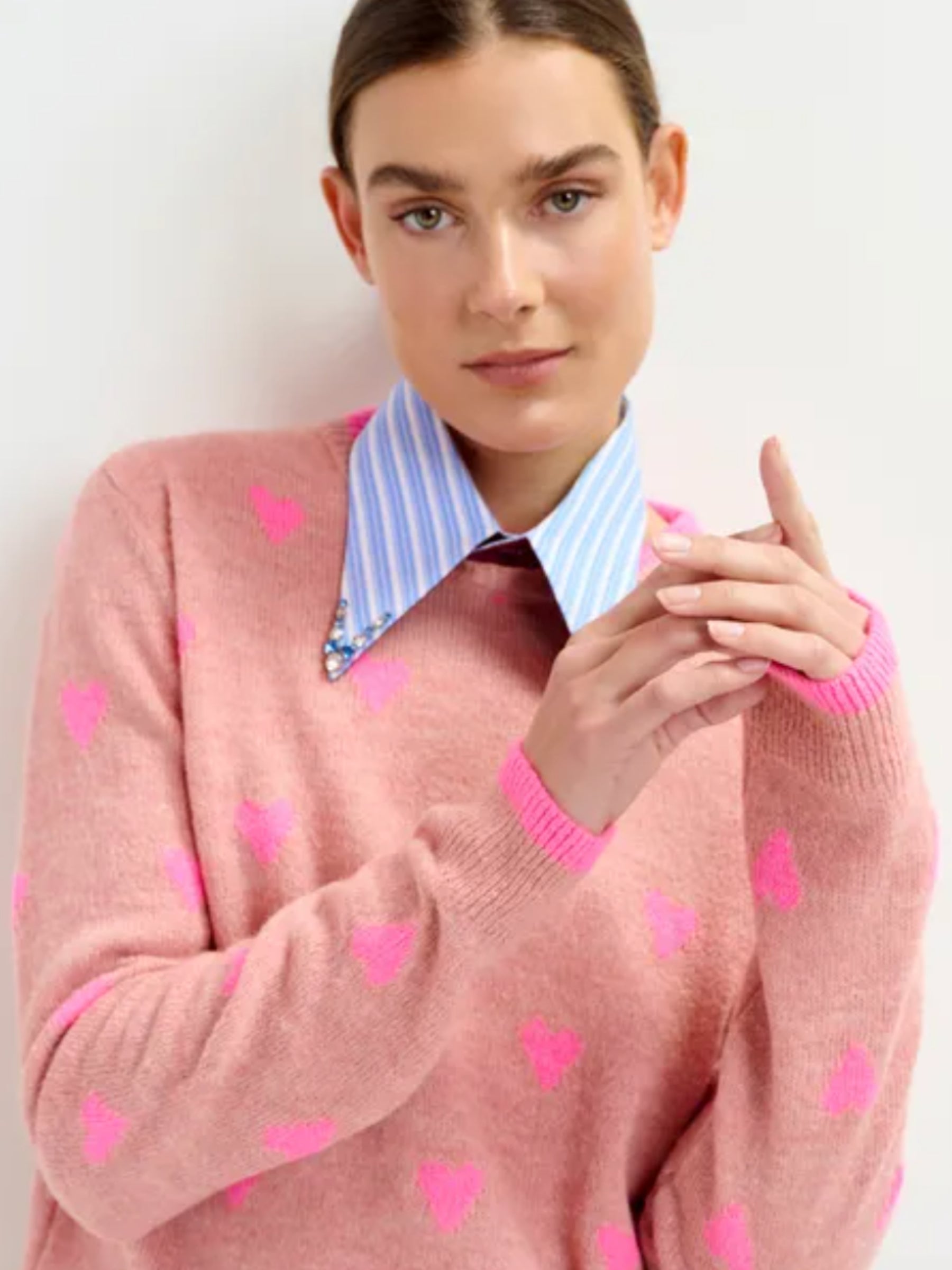 Isa Jacquard Heart Pullover - Pink