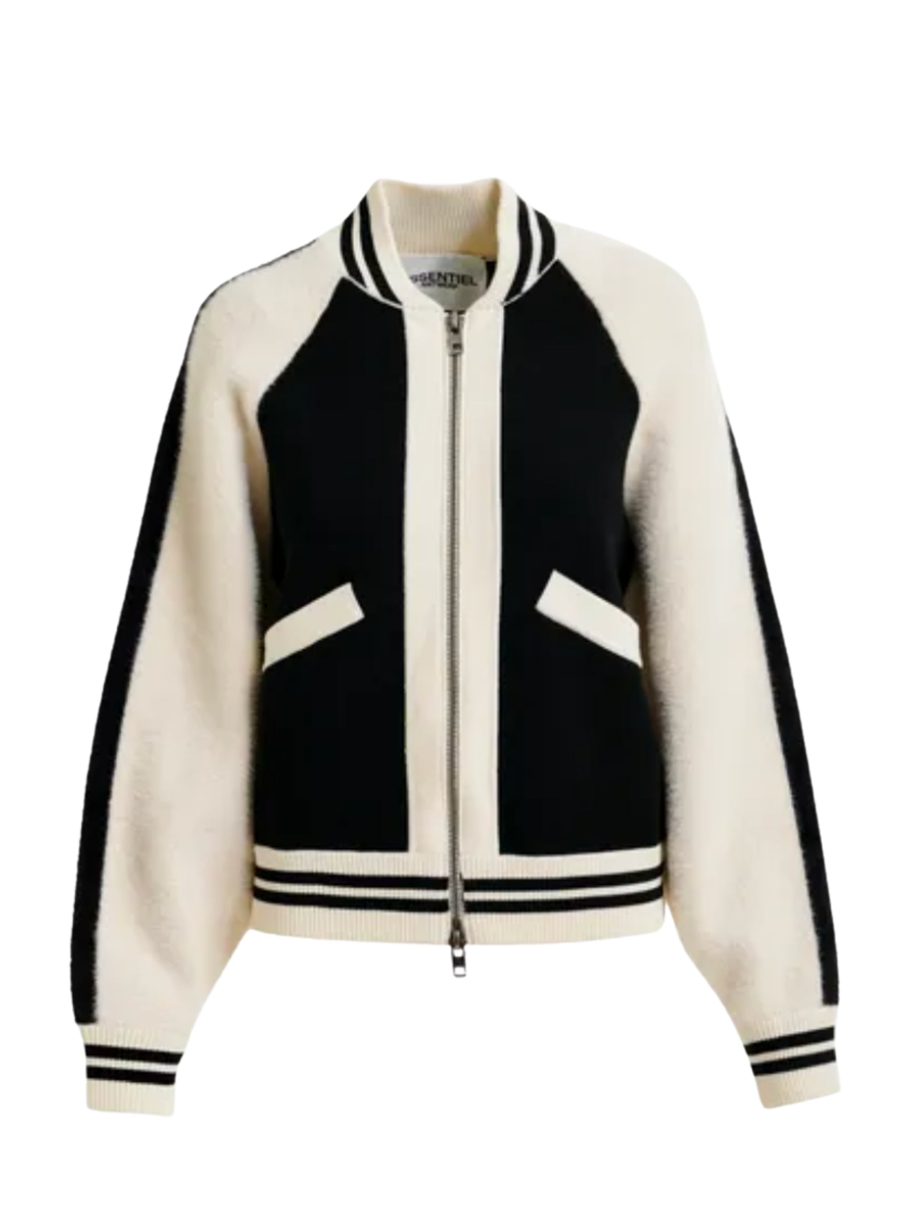 Idol Faux Fur Panel Knitted Bomber Jacket - Black/White