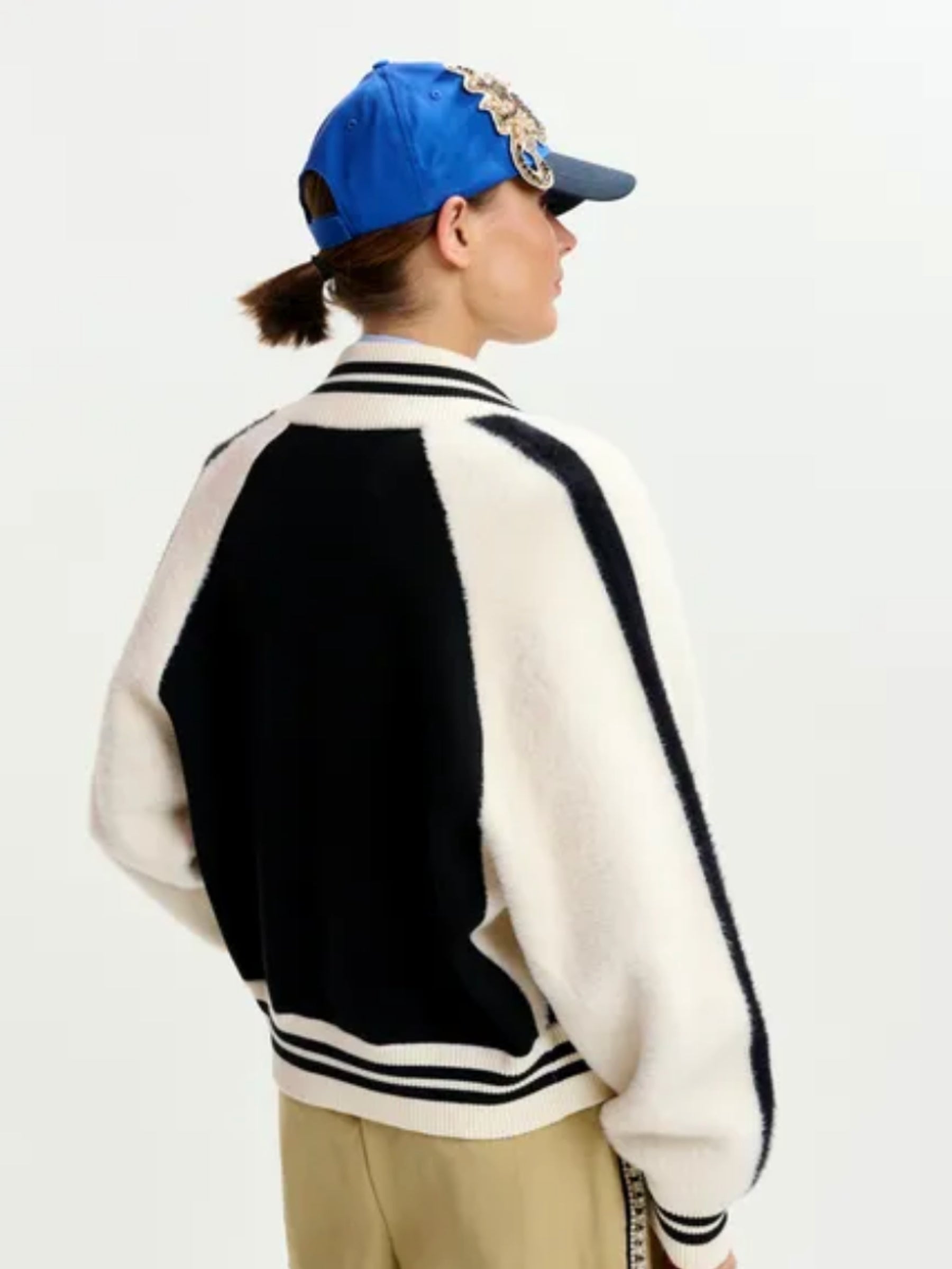 Idol Faux Fur Panel Knitted Bomber Jacket - Black/White