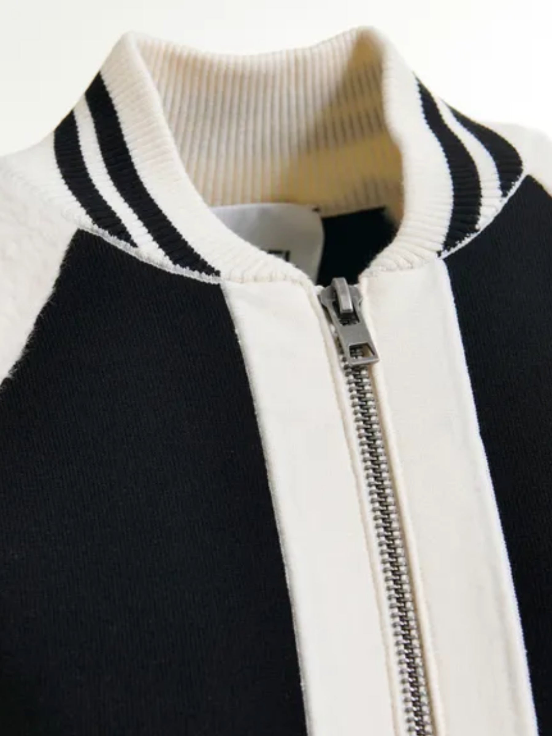 Idol Faux Fur Panel Knitted Bomber Jacket - Black/White