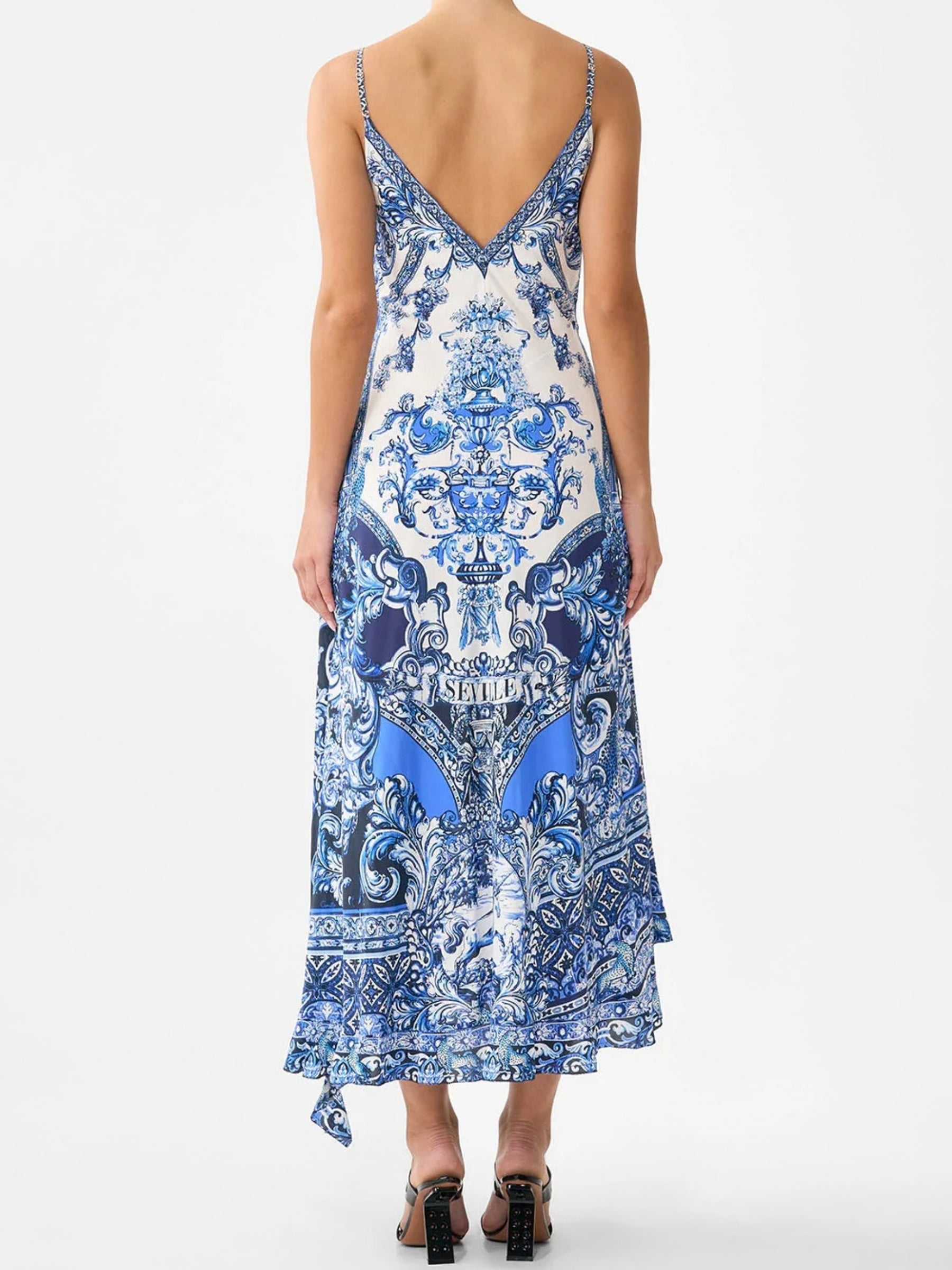 Bias Slip Dress w/ Frill Hem - A Tiled Wonderland