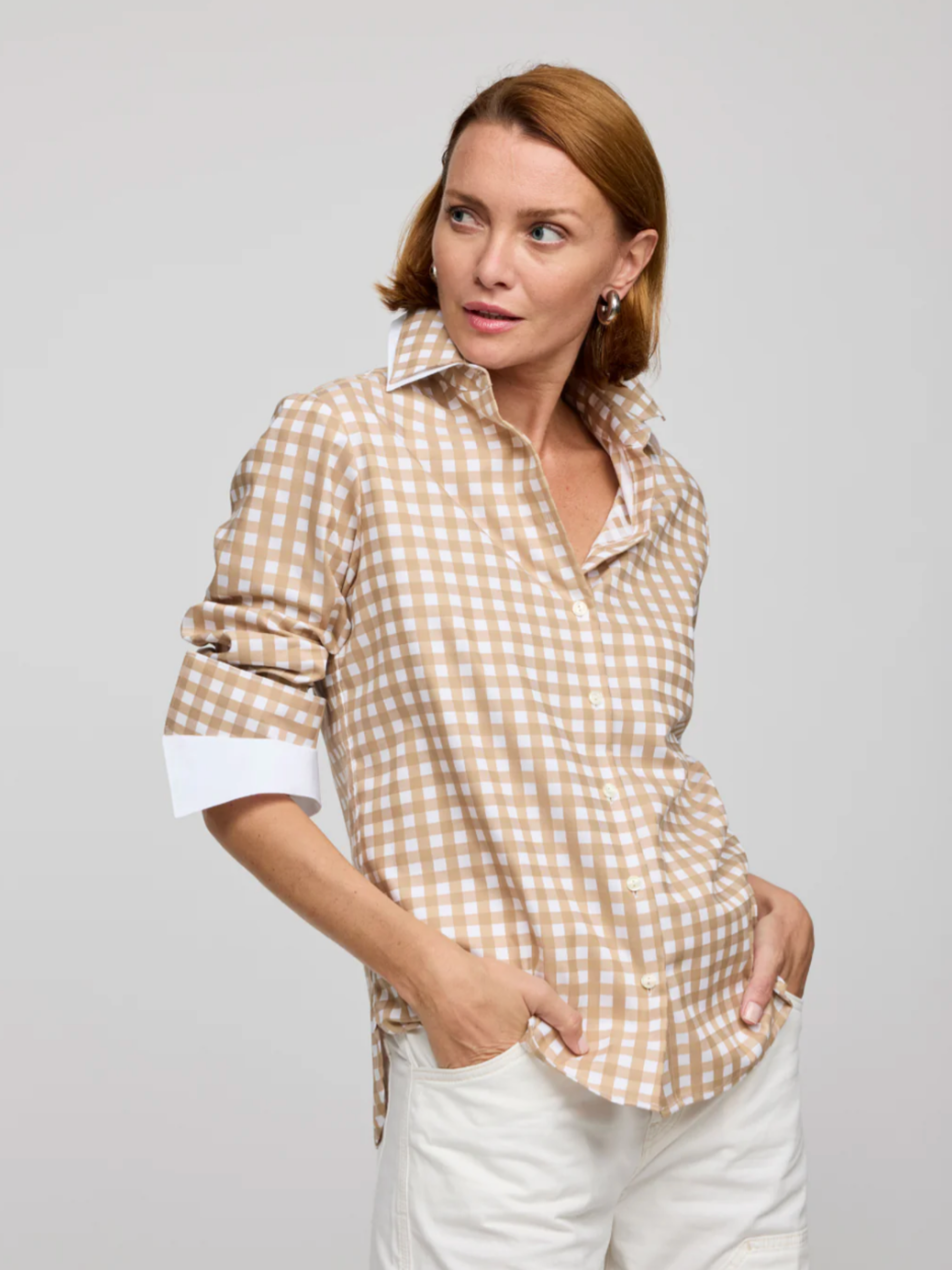 Long Sleeve Margot Gingham - Latte/White