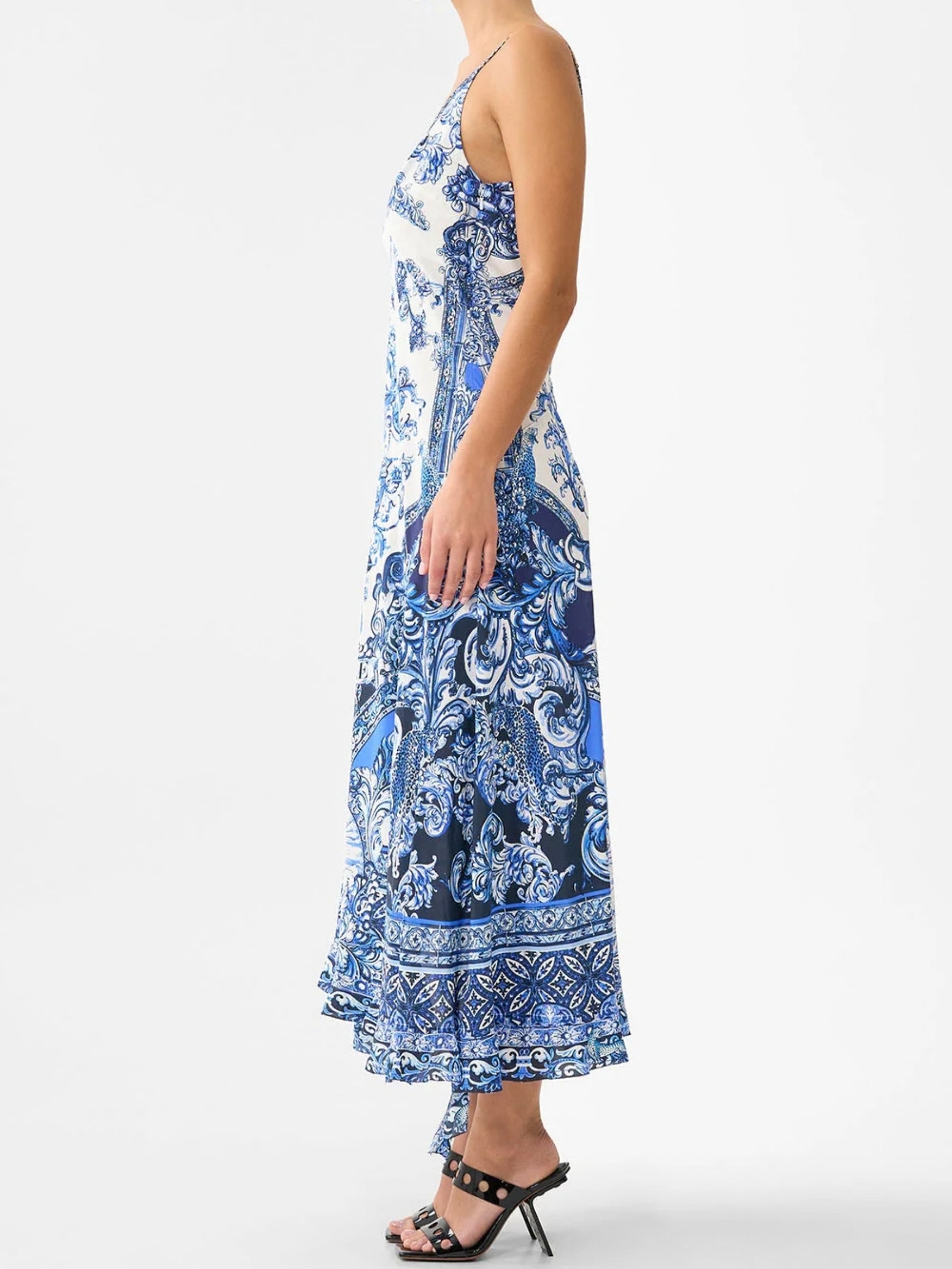 Bias Slip Dress w/ Frill Hem - A Tiled Wonderland