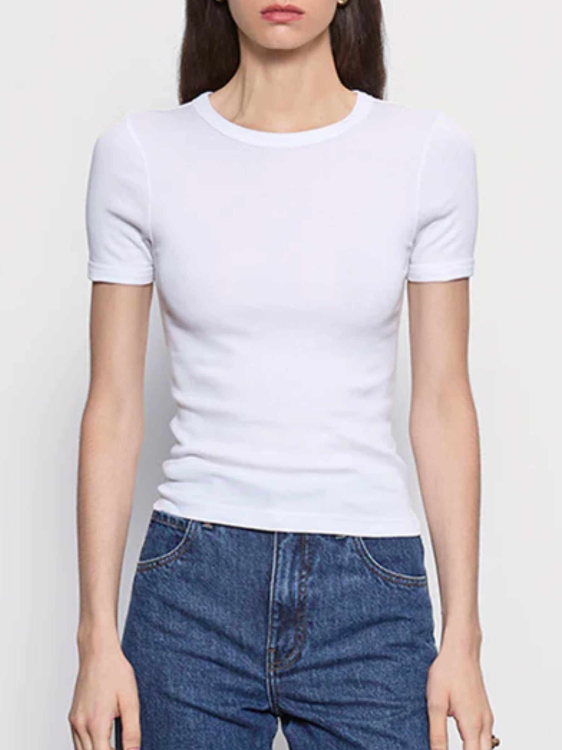 Close-up front view of Enza Costa Supima Cotton Perfect Tee in white