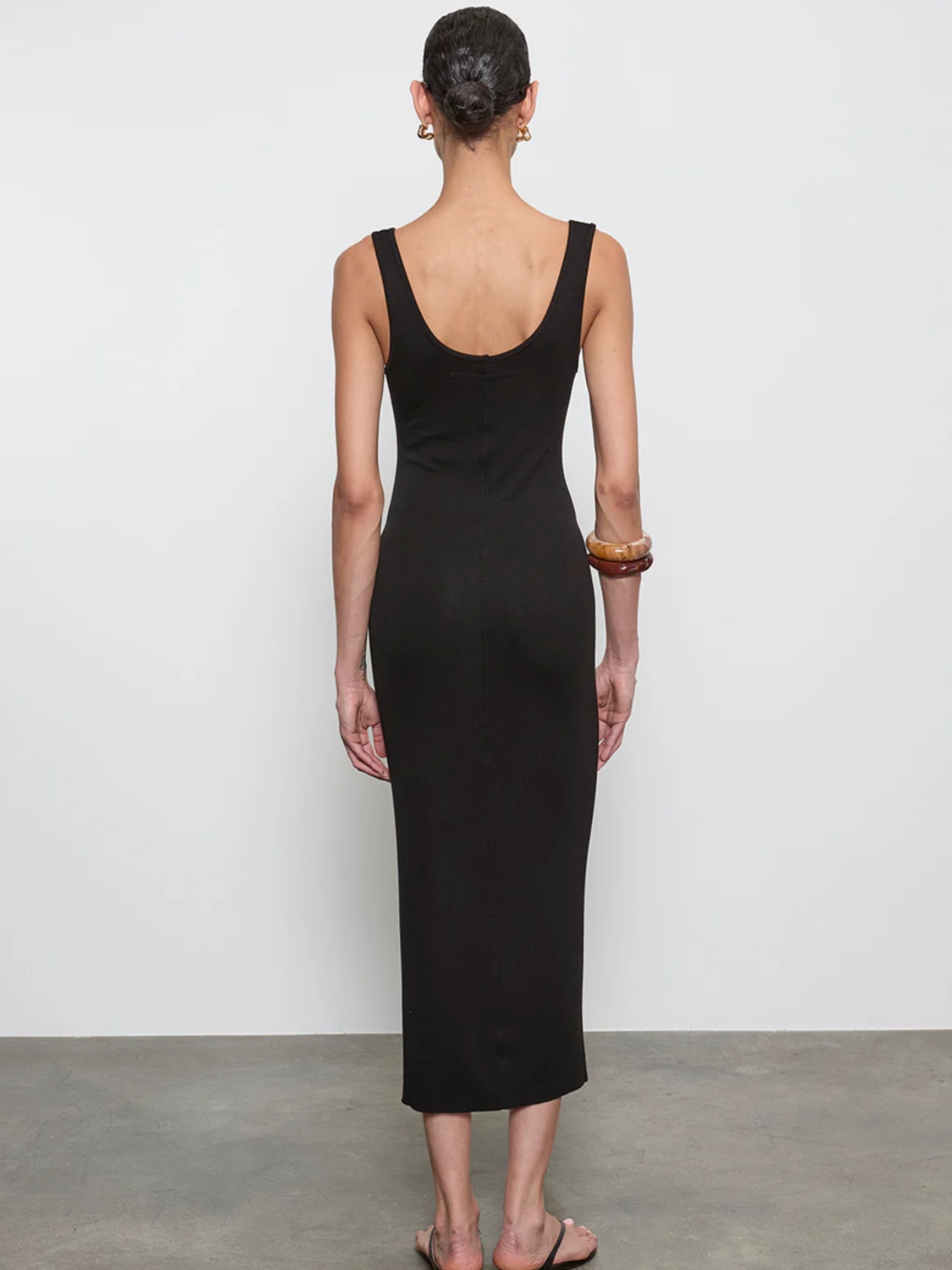 Silk Rib Tank Midi Dress - Black