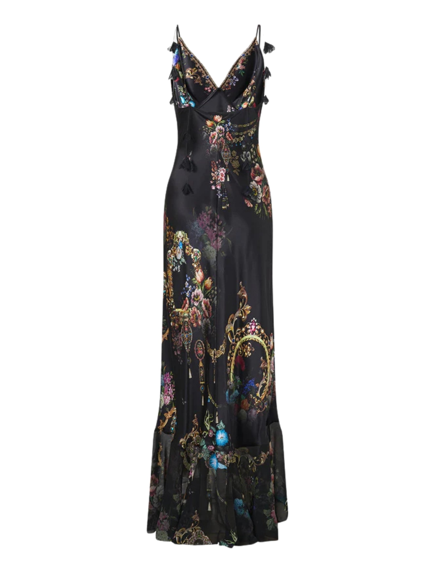 V Neck Slip Dress Flounce Hem - Night Garden