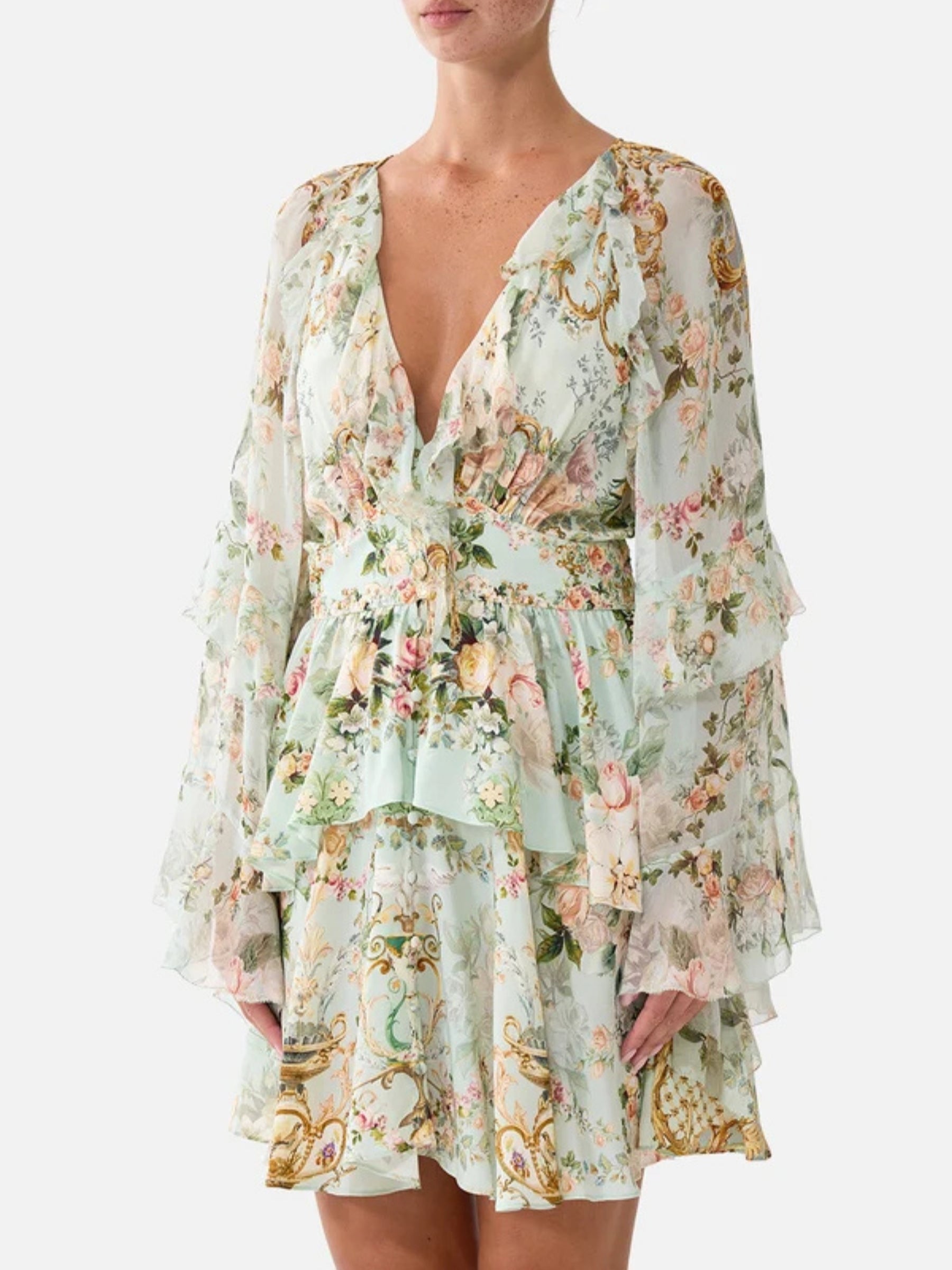 Short Waistband Dress w/ Ruffle Sleeve - Wild