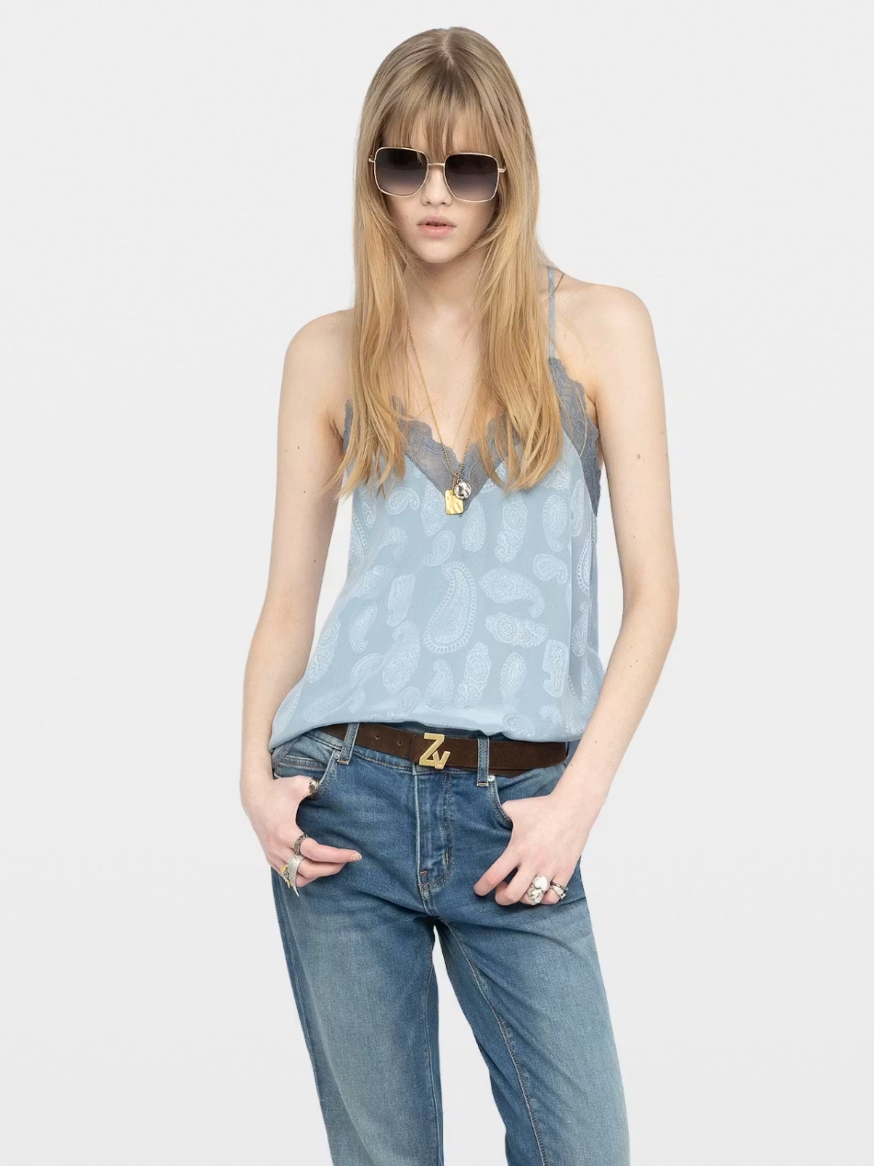 Christy Silk Camisole - Sky Paisley