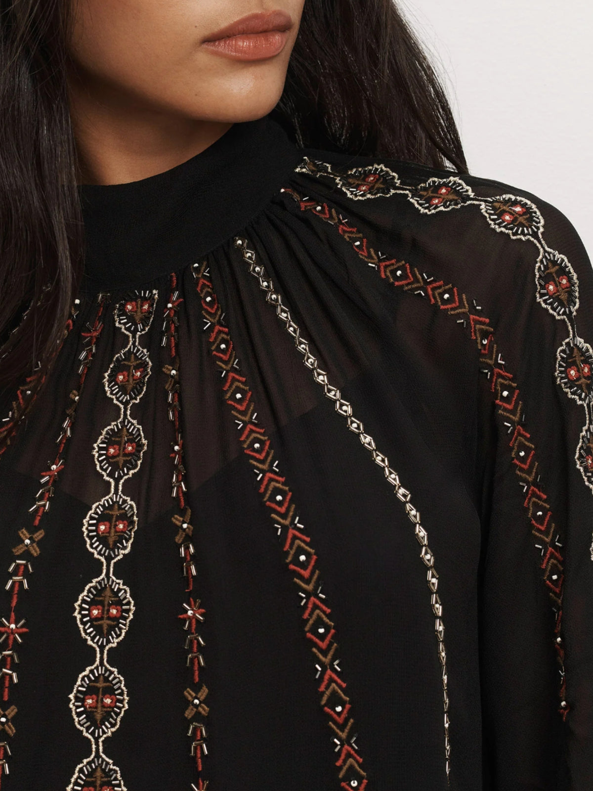 Taris Embroidered Blouse - Black