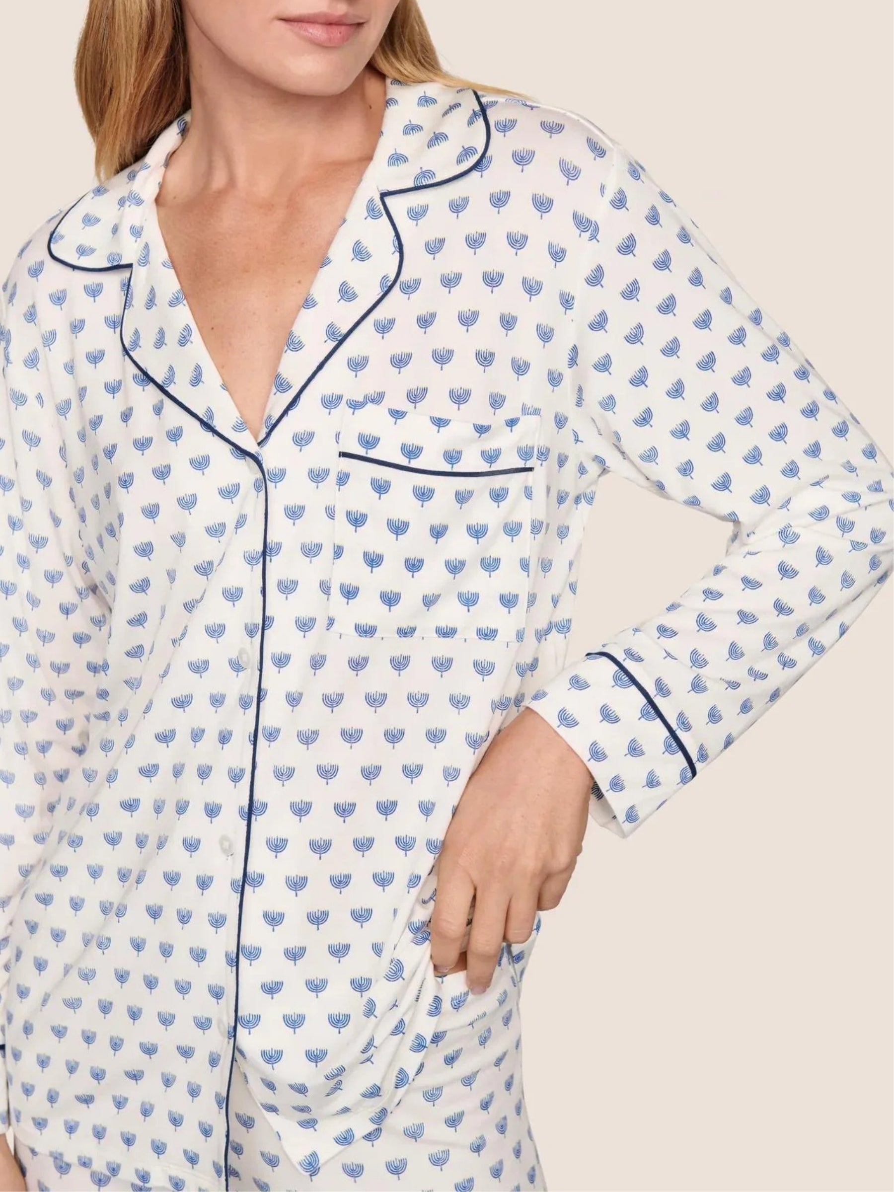 Gisele Printed Long Sleeve PJs - Hannukah Glow