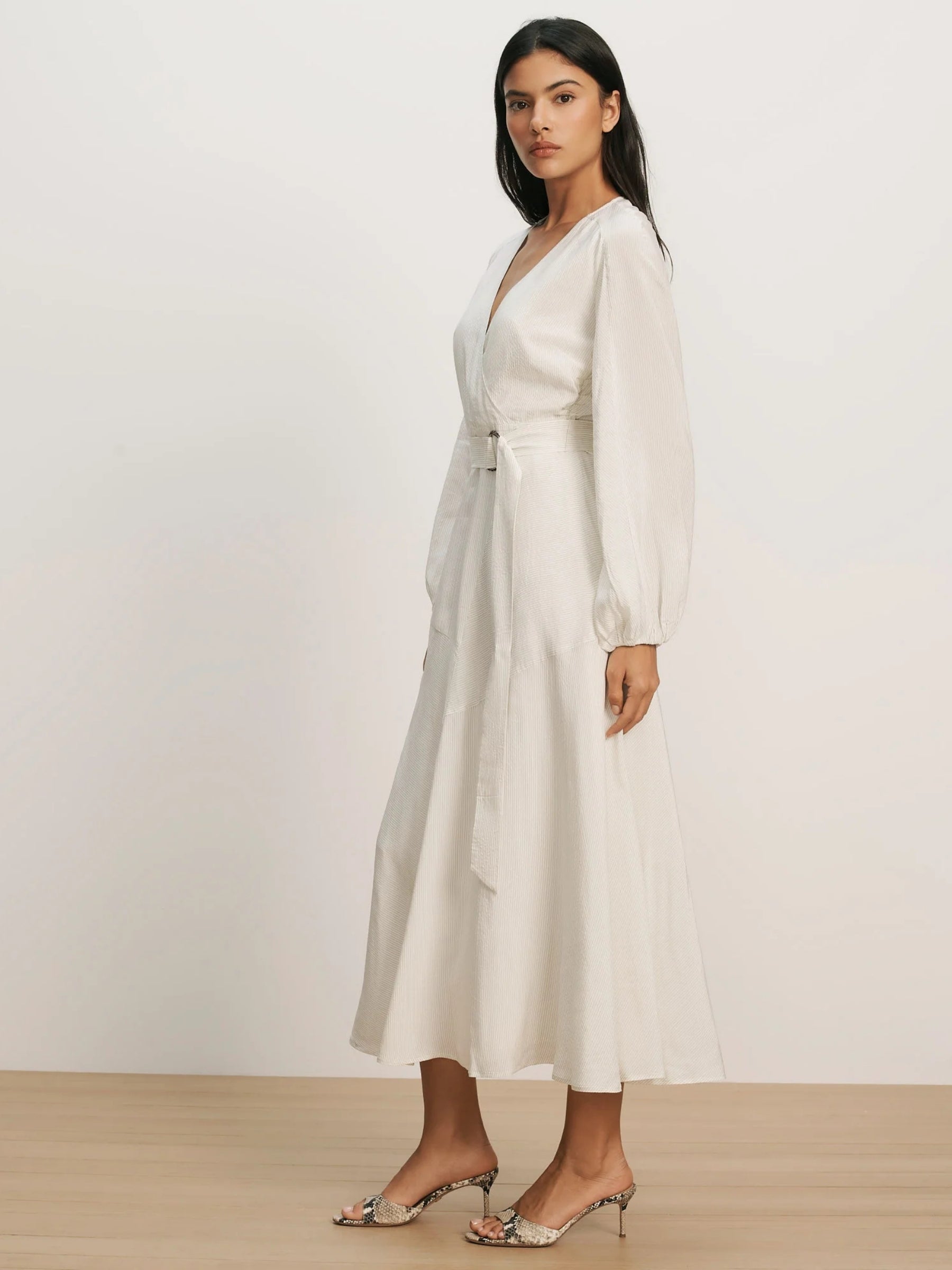 Seneca Bishop Sleeve Midi Dress - White/Black